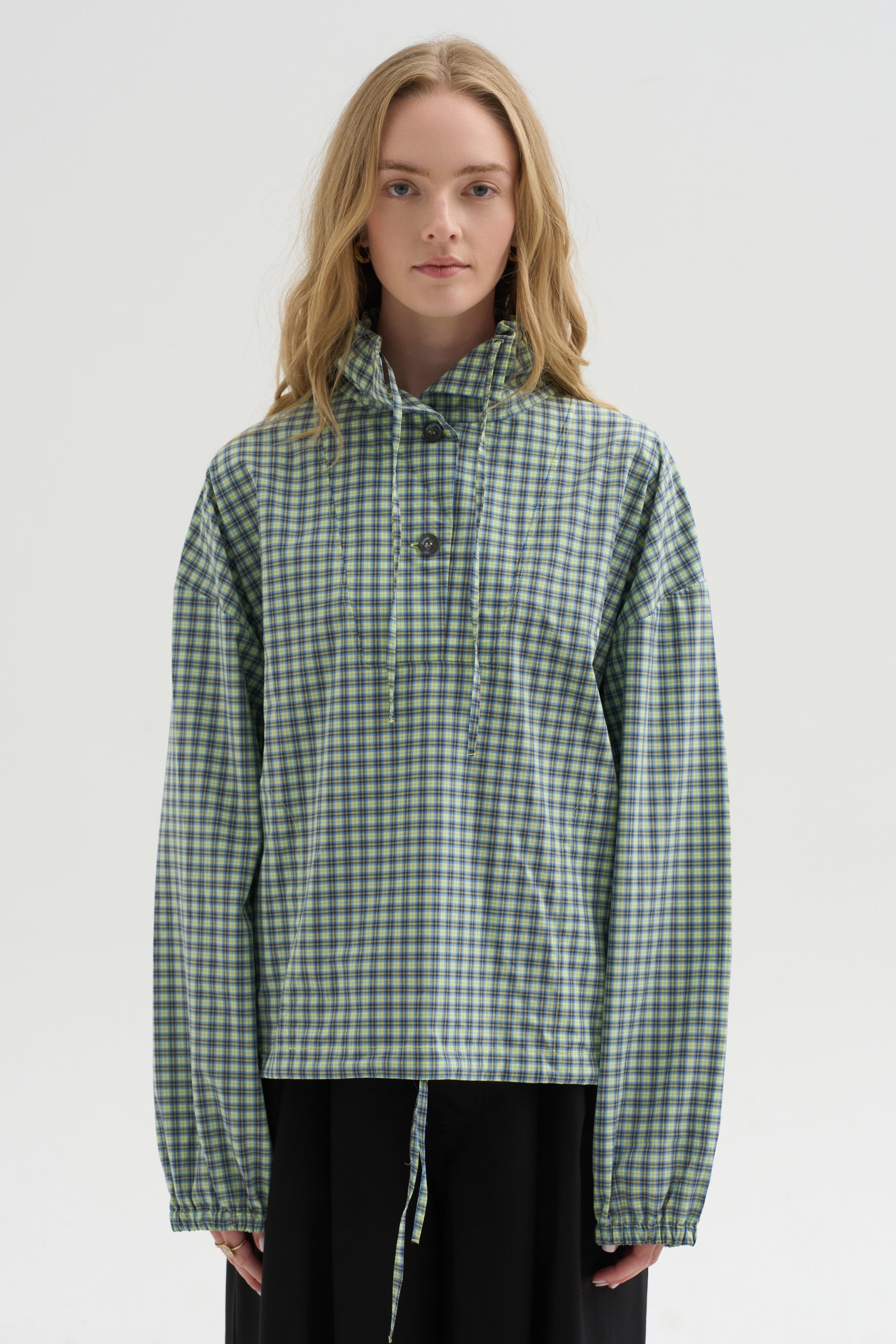 Checked Poplin Blouse with High Neck, Acid