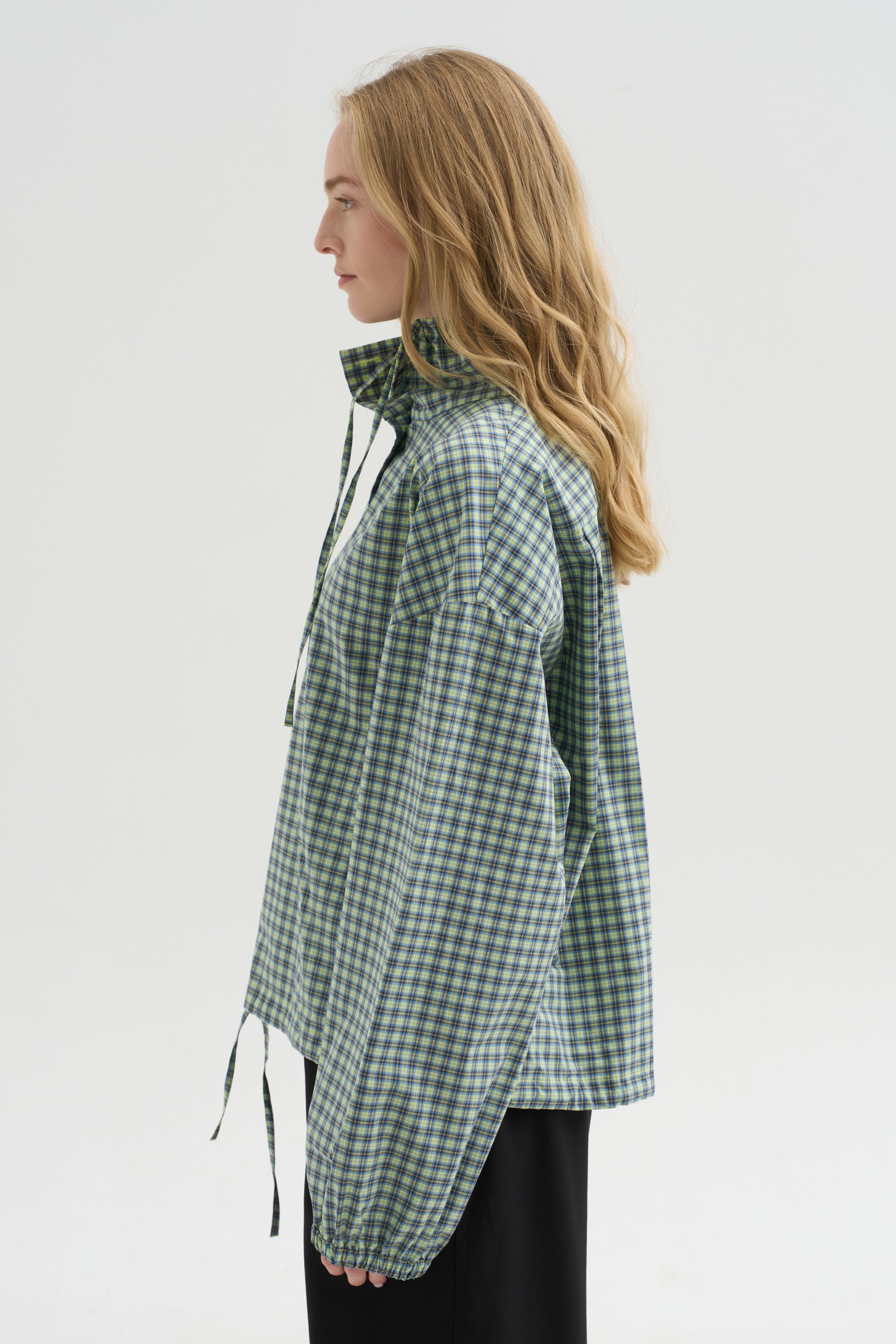 Checked Poplin Blouse with High Neck, Acid