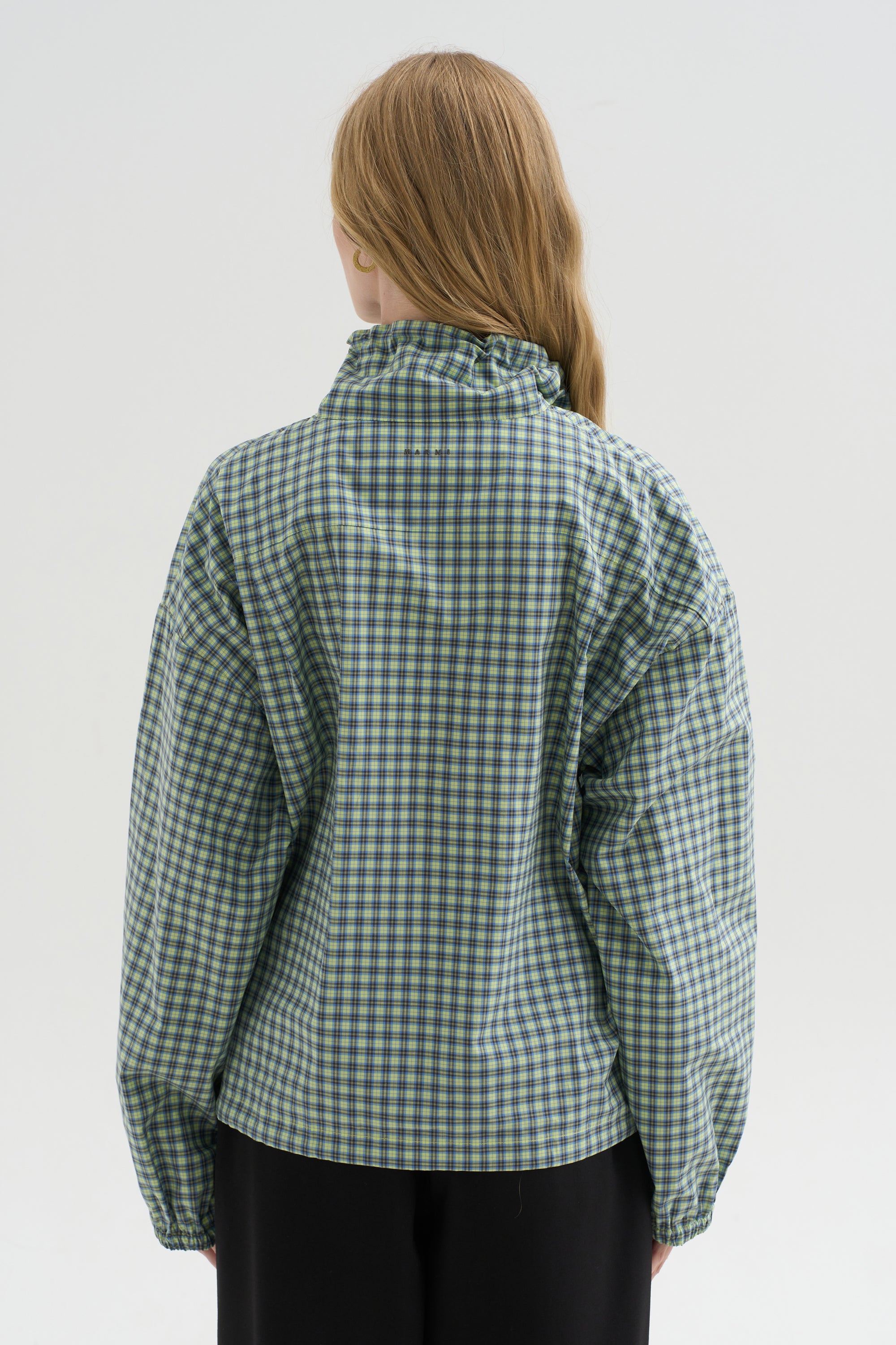 Checked Poplin Blouse with High Neck, Acid