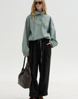 Checked Poplin Blouse with High Neck, Acid
