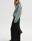 Checked Poplin Blouse with High Neck, Acid