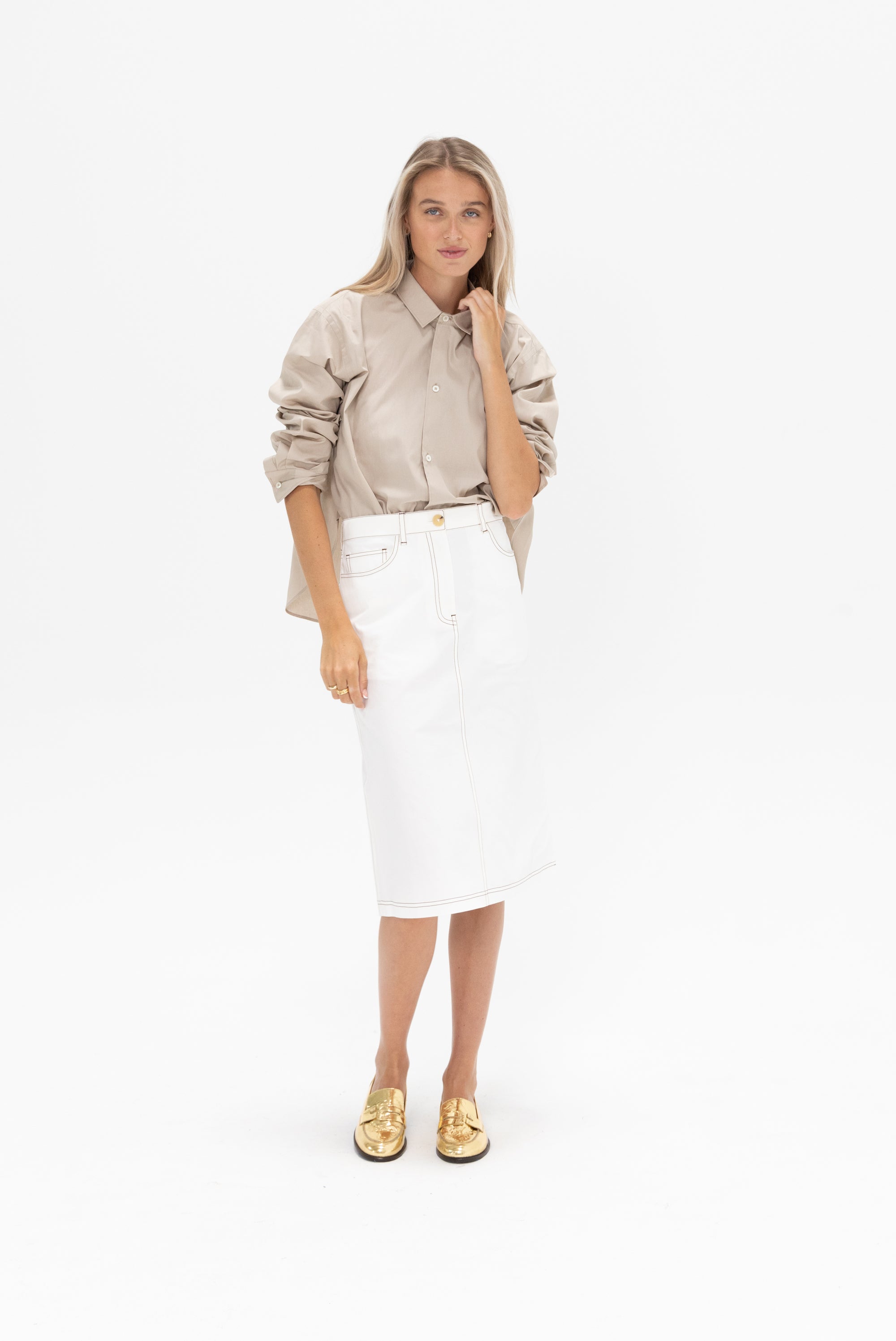 TOTEME - Tumbled Cotton Midi Skirt, White