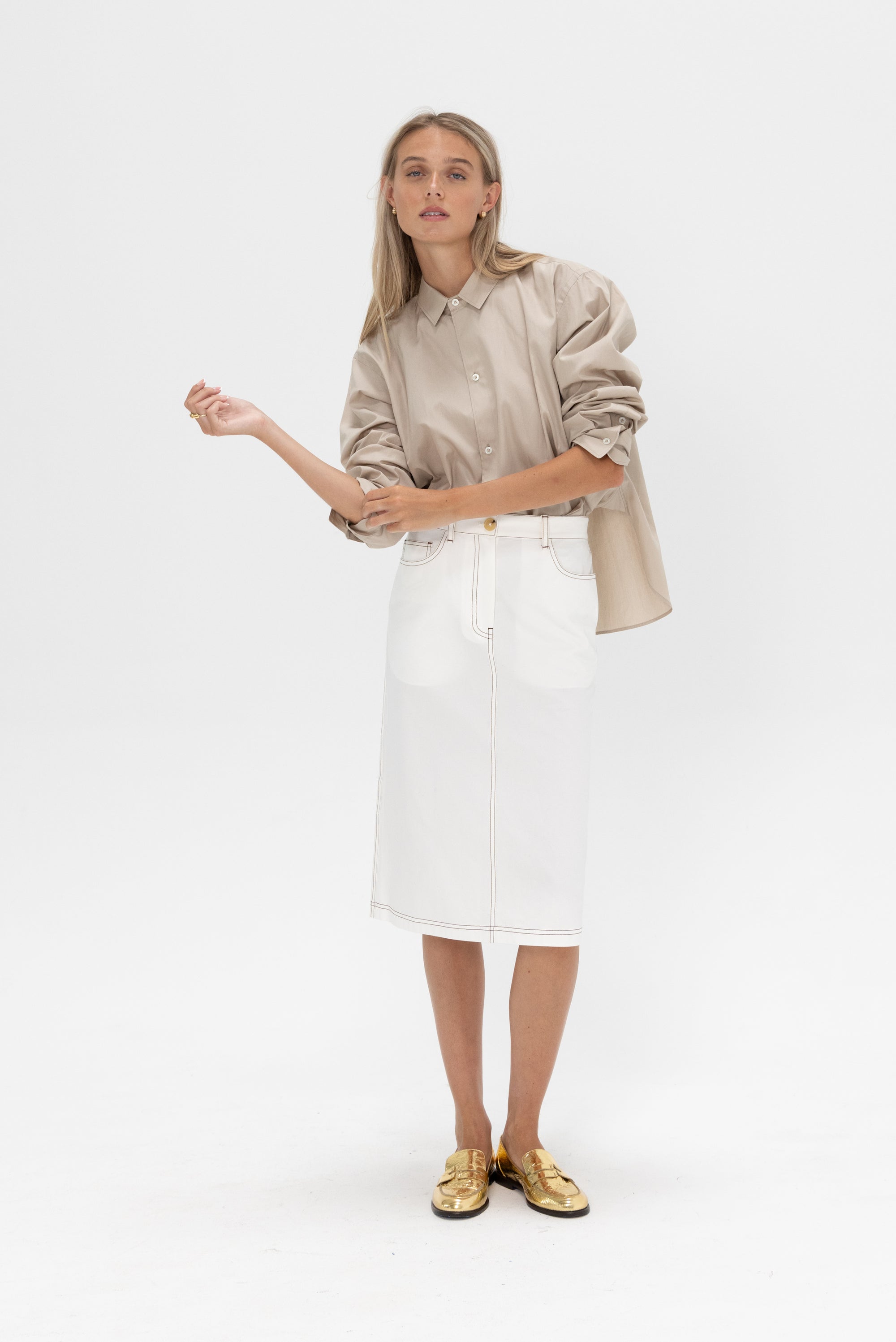 TOTEME - Tumbled Cotton Midi Skirt, White