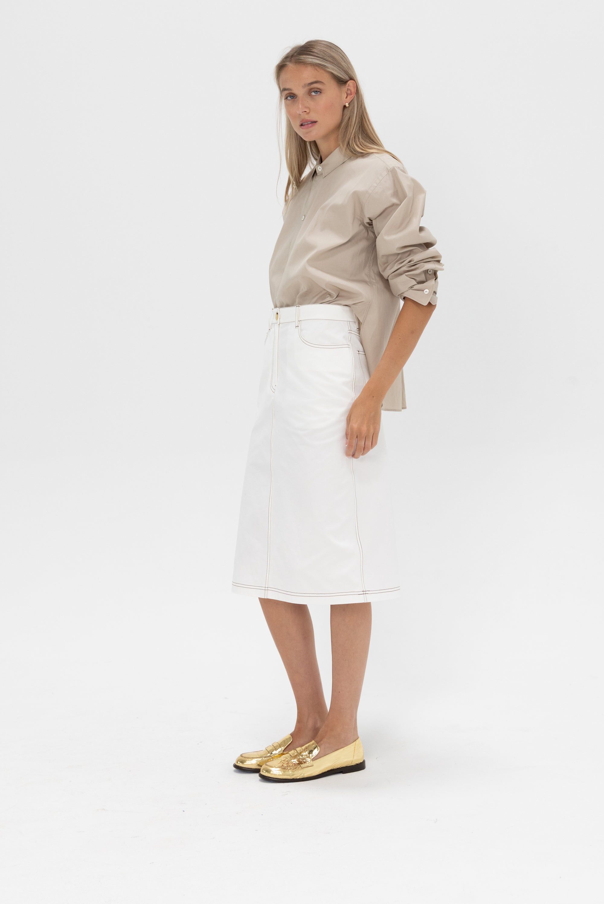 TOTEME - Tumbled Cotton Midi Skirt, White