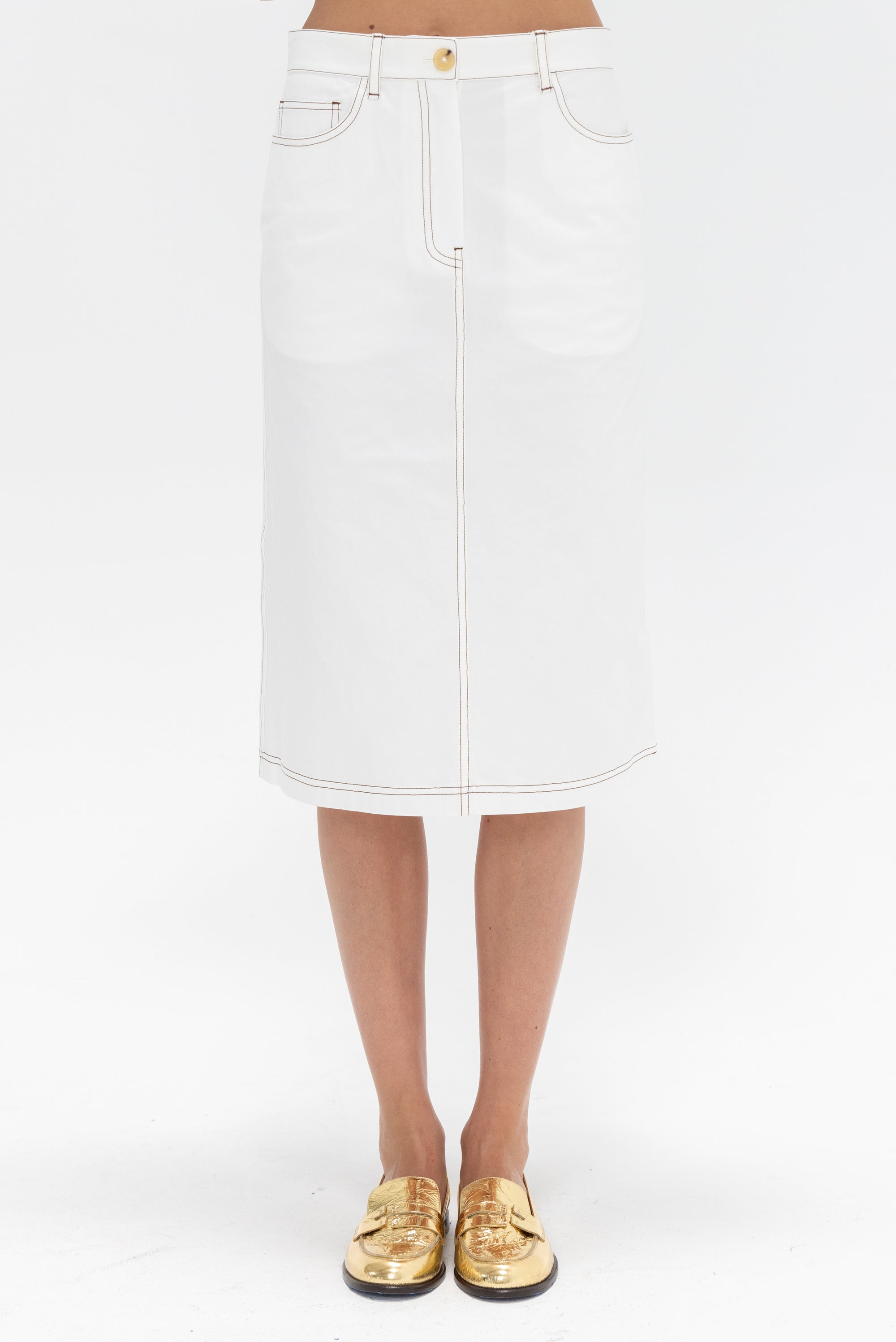 TOTEME - Tumbled Cotton Midi Skirt, White
