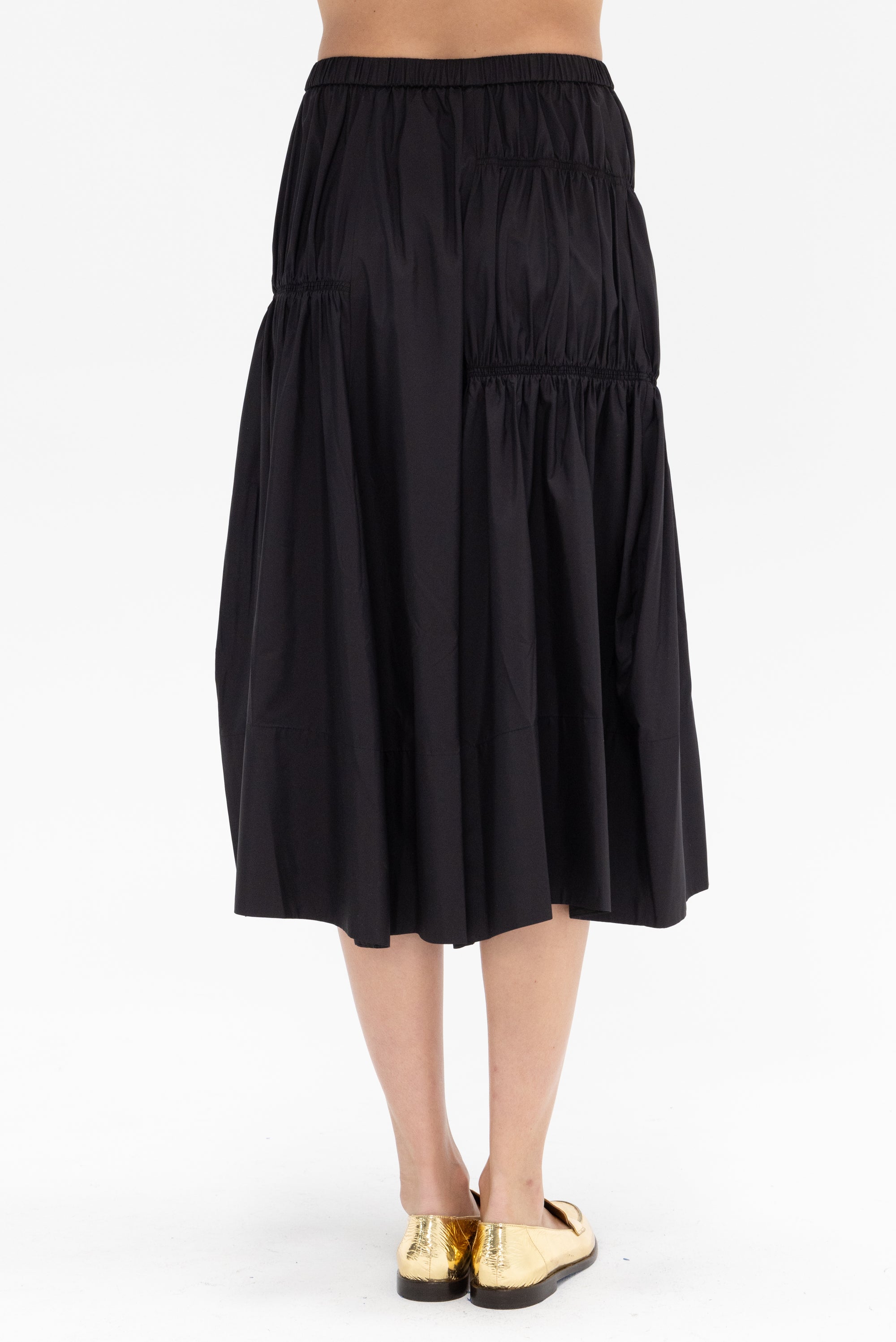 TIBI - Shirred Nylon Paneled Skirt, Black