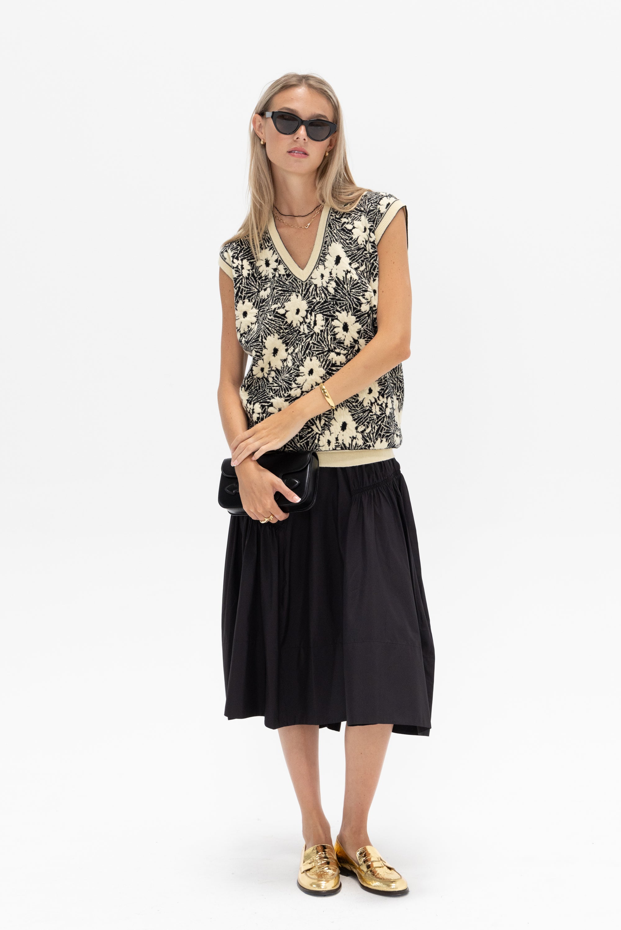 TIBI - Shirred Nylon Paneled Skirt, Black