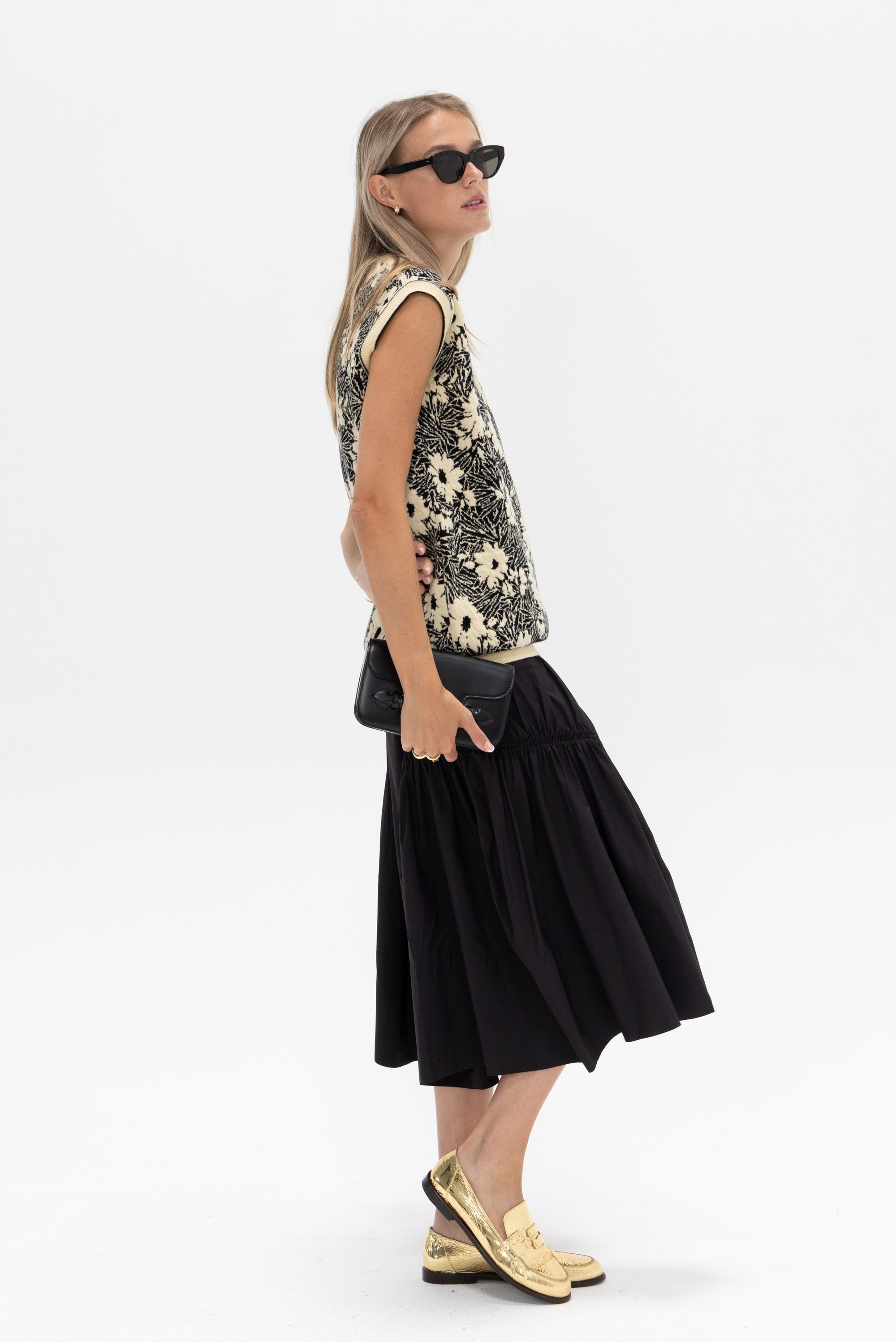 TIBI - Shirred Nylon Paneled Skirt, Black
