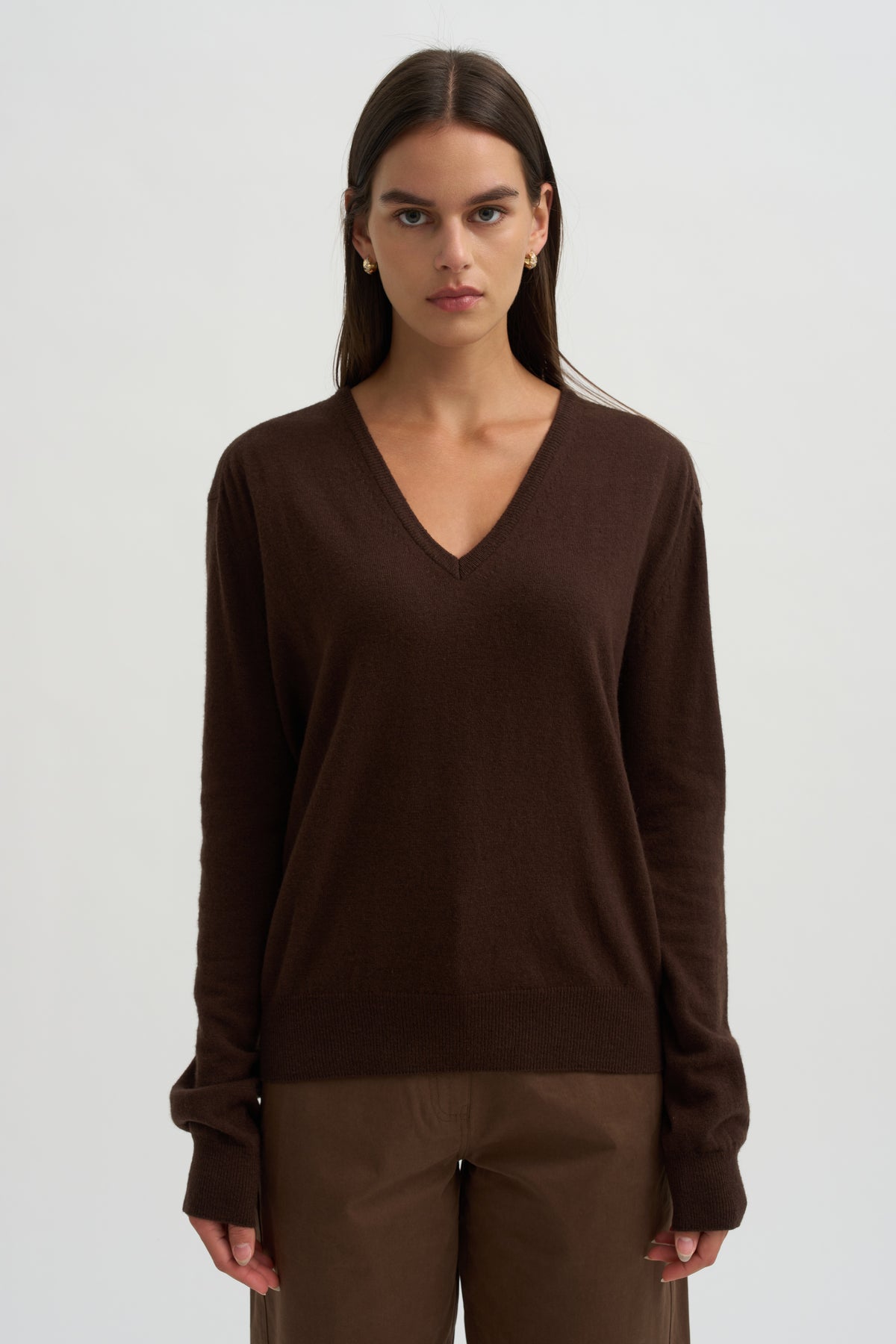 Cashmere Blend V-Neck Knit, Brown