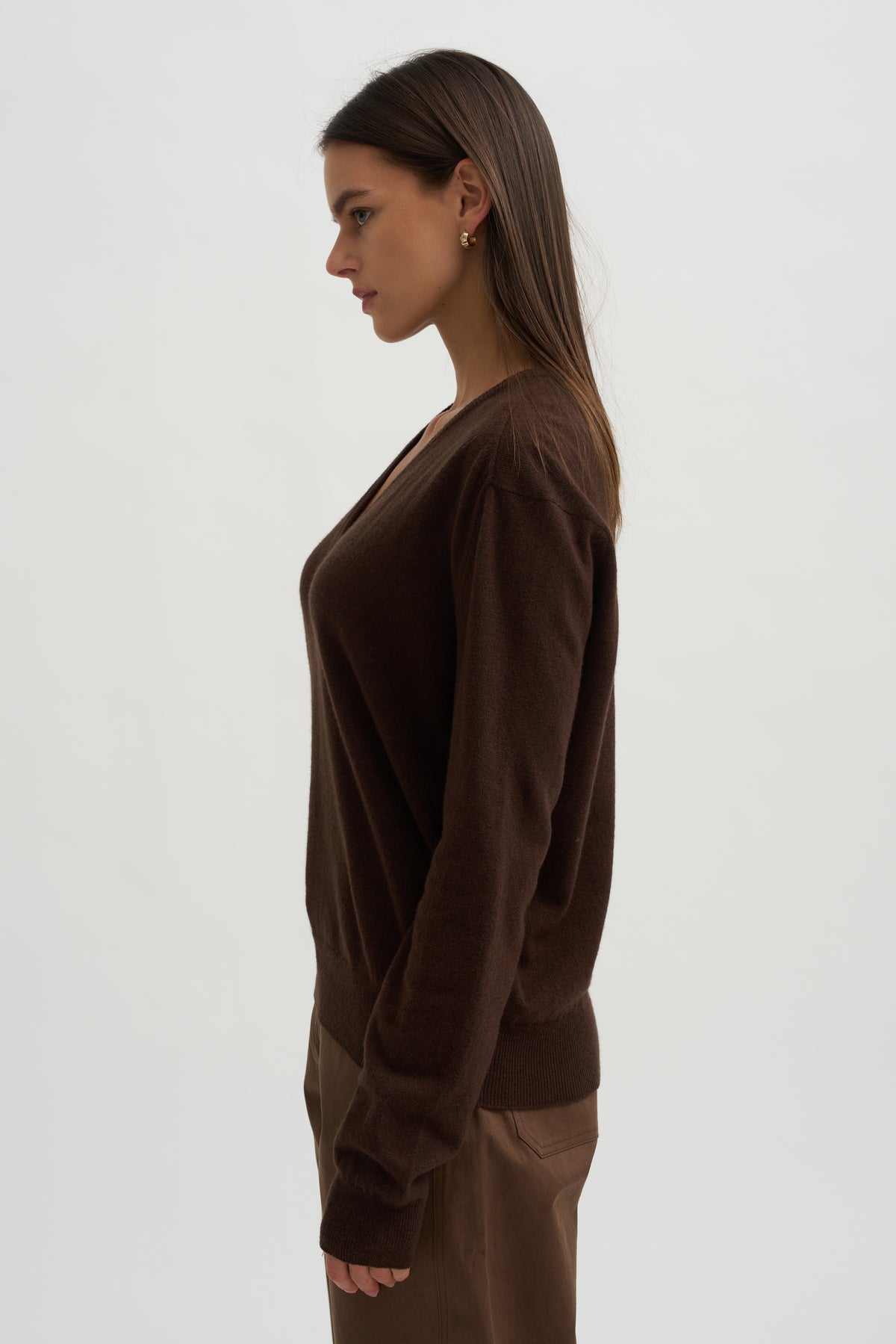 Cashmere Blend V-Neck Knit, Brown