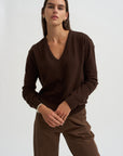 Cashmere Blend V-Neck Knit, Brown