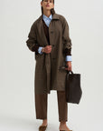 Wool Blend Trench Coat, Brown Plaid