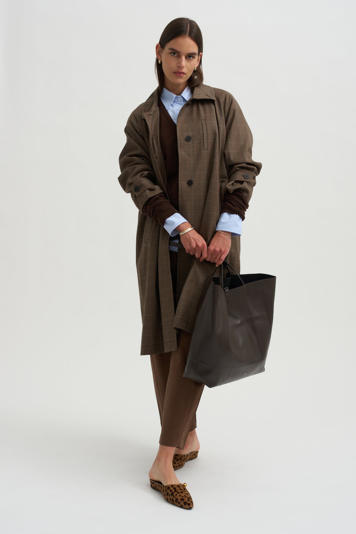 Wool Blend Trench Coat, Brown Plaid