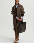 Wool Blend Trench Coat, Brown Plaid