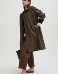 Wool Blend Trench Coat, Brown Plaid