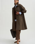 Wool Blend Trench Coat, Brown Plaid