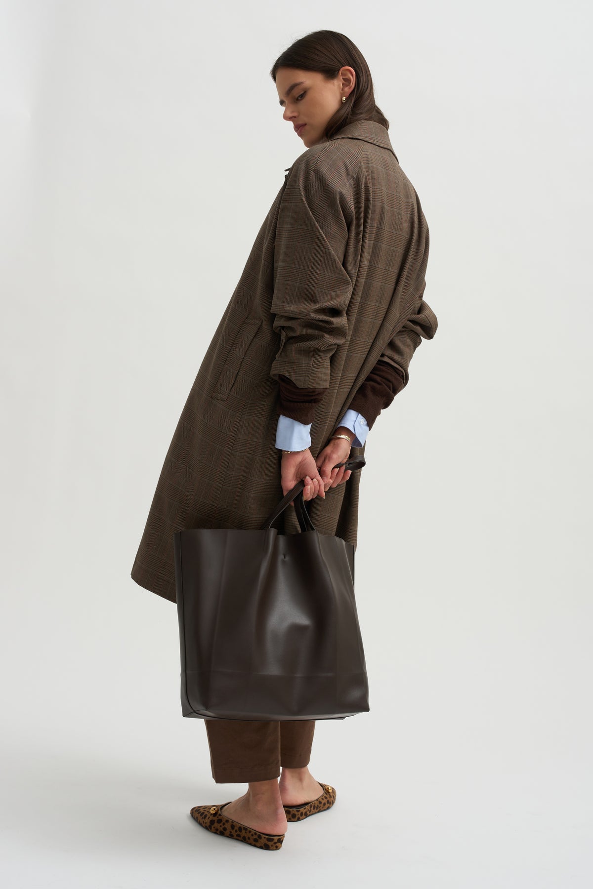 Wool Blend Trench Coat, Brown Plaid