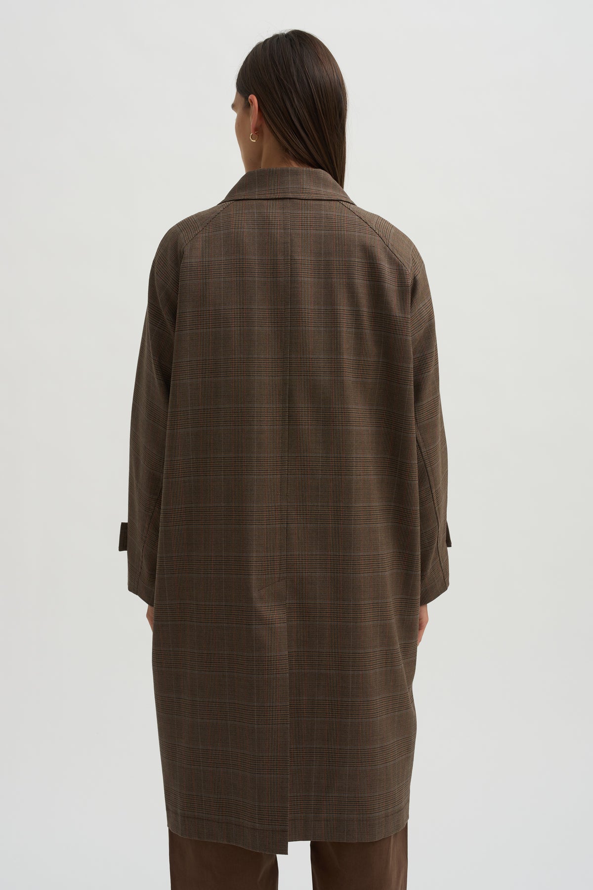 Wool Blend Trench Coat, Brown Plaid