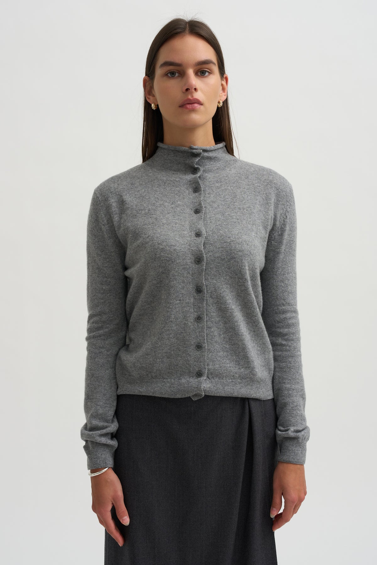 Mock Neck Cardigan, Gray