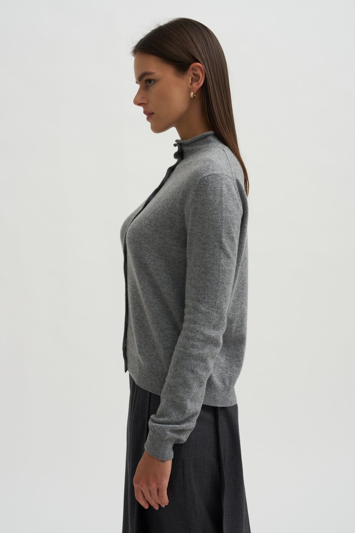 Mock Neck Cardigan, Gray