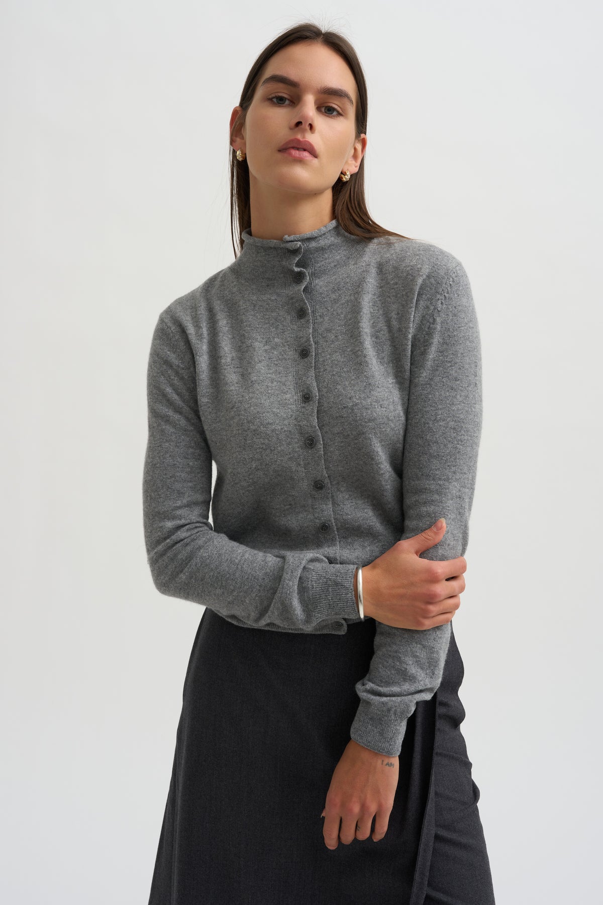 Mock Neck Cardigan, Gray