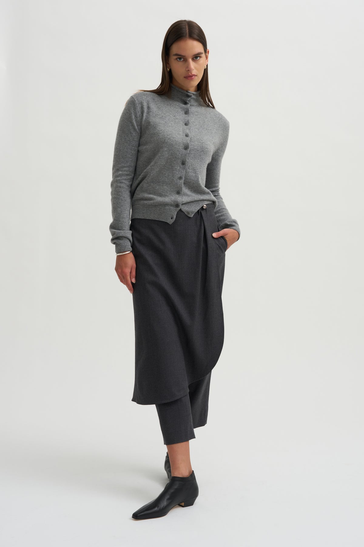Mock Neck Cardigan, Gray