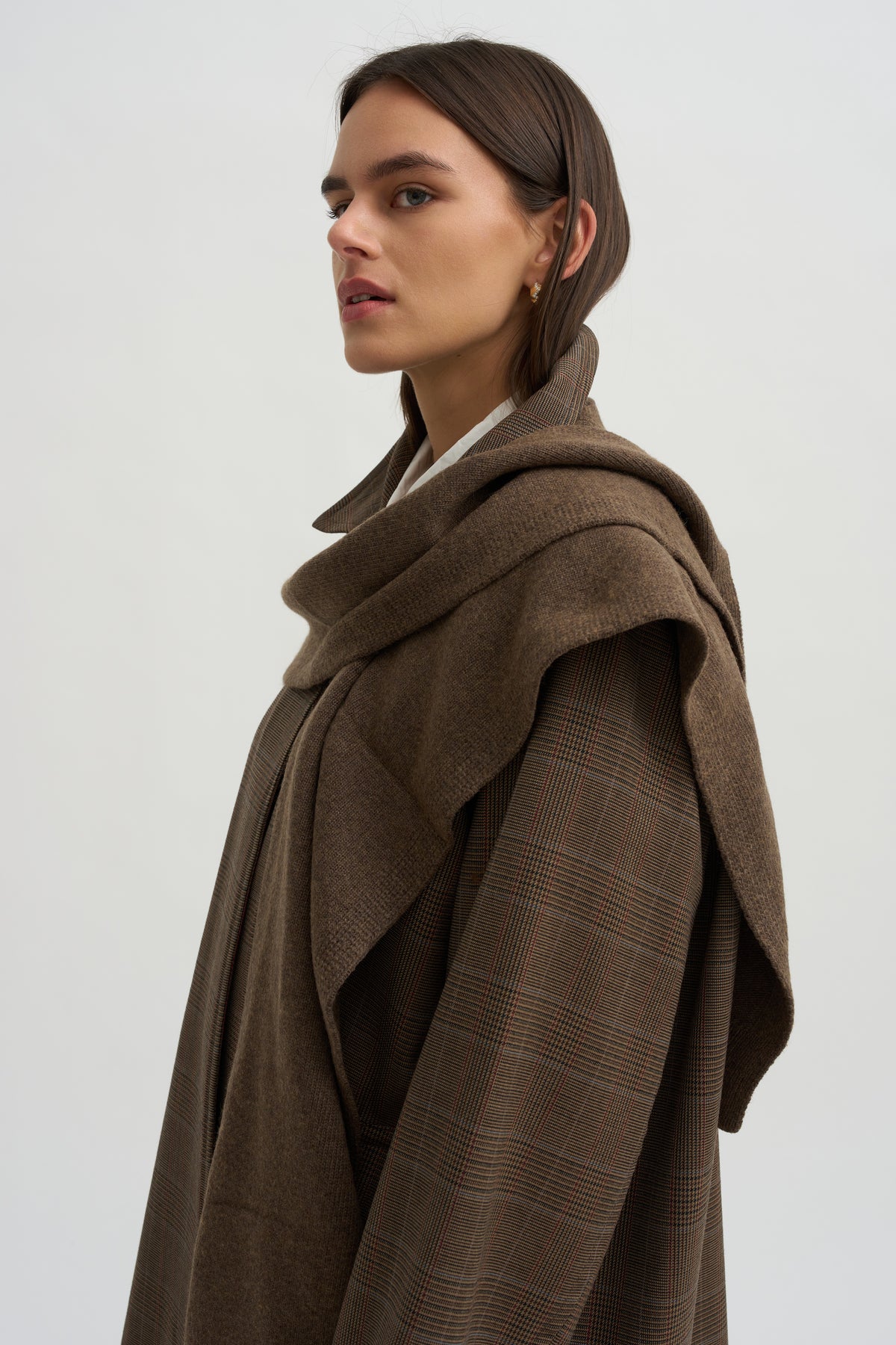 Wool Blend Knit Shawl, Light Brown