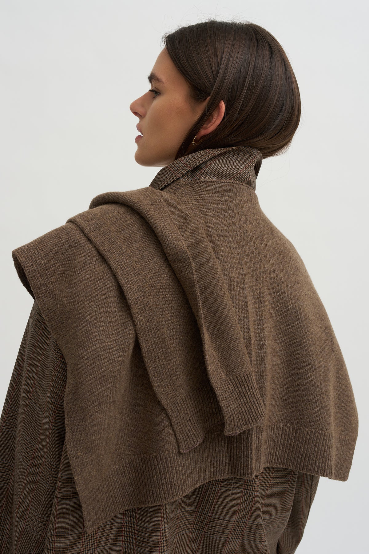 Wool Blend Knit Shawl, Light Brown