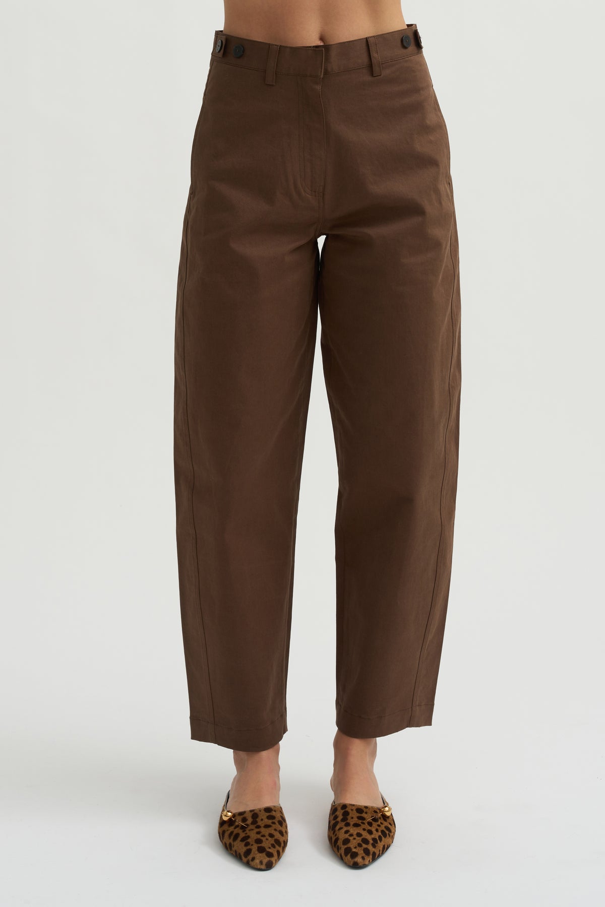 Cotton Barrel Leg Trouser, Brown