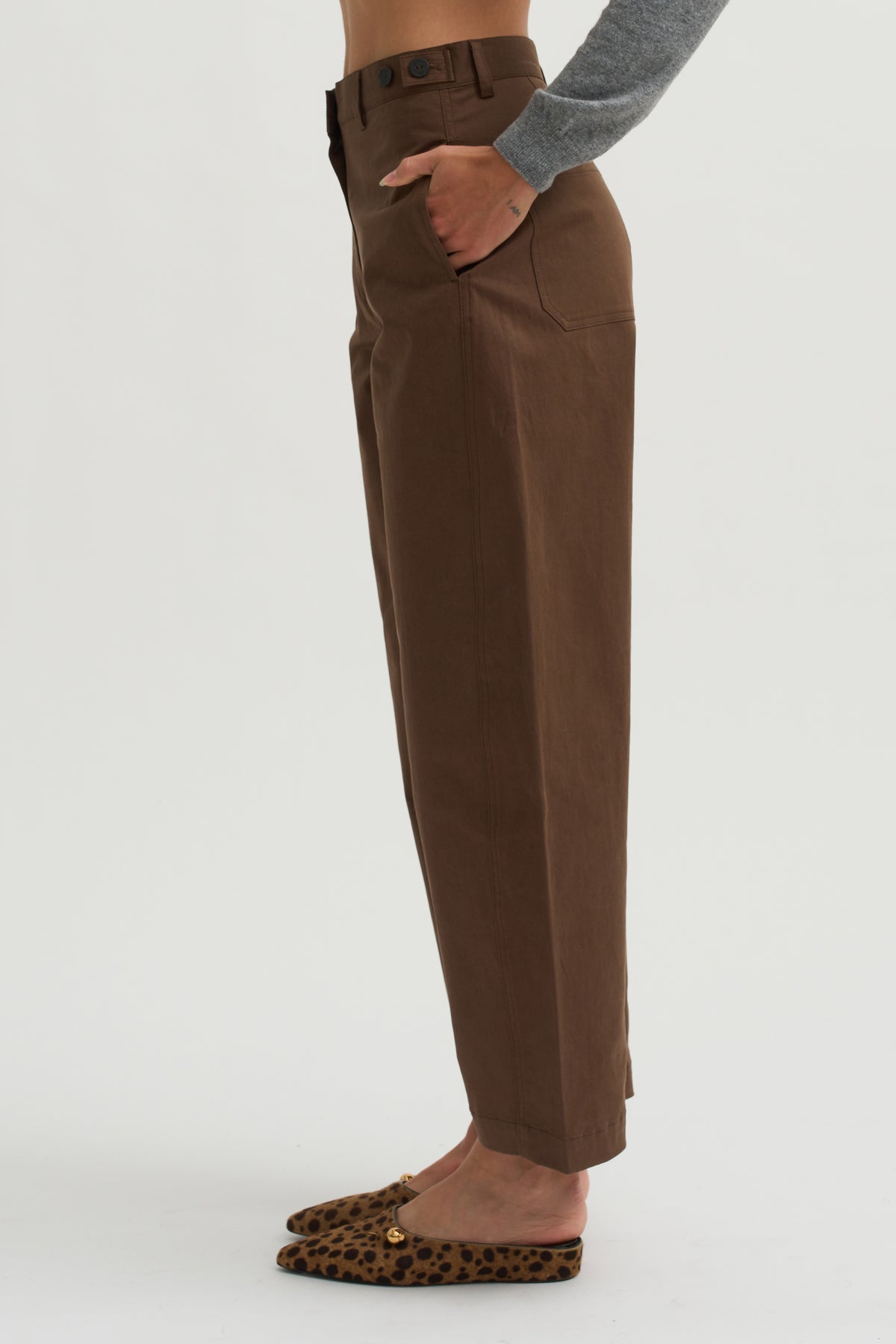 Cotton Barrel Leg Trouser, Brown