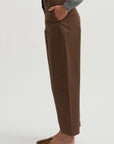 Cotton Barrel Leg Trouser, Brown