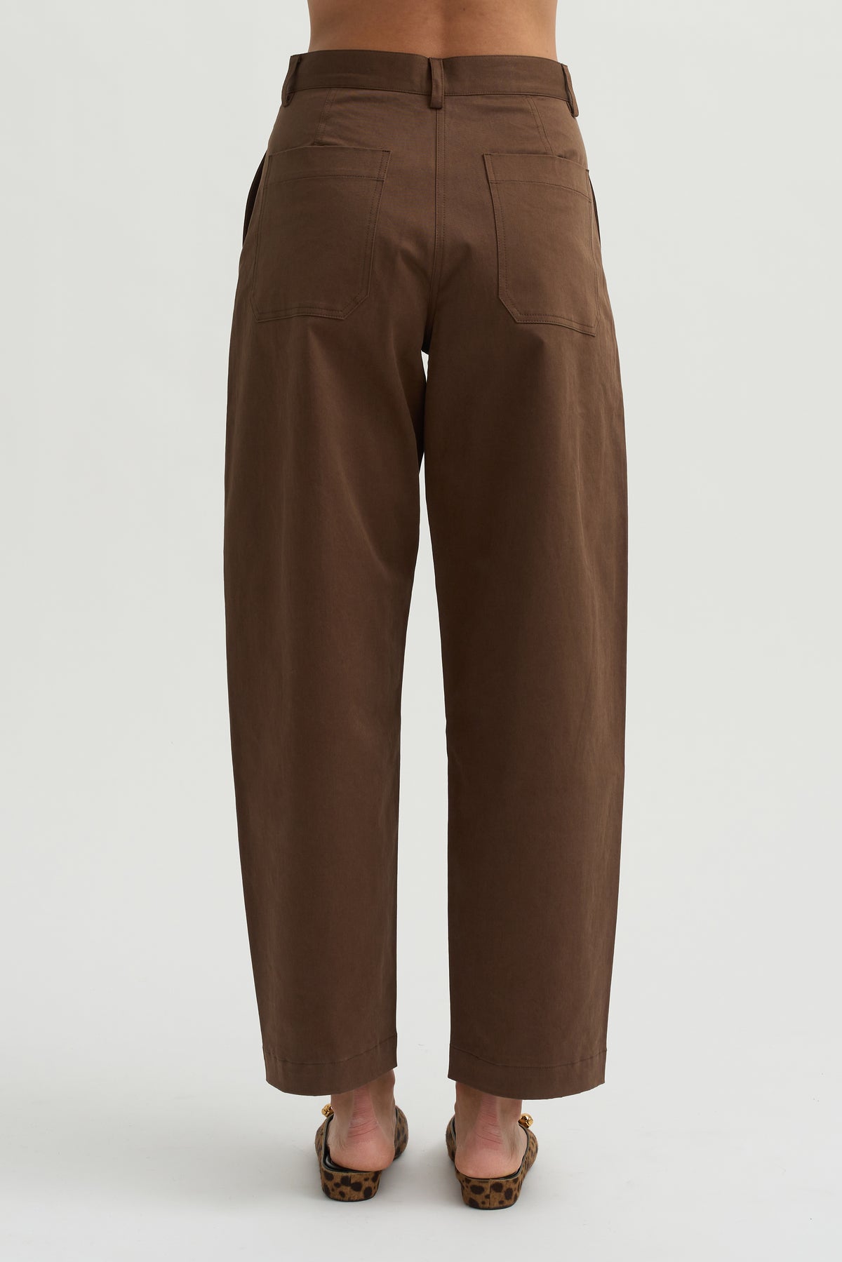 Cotton Barrel Leg Trouser, Brown