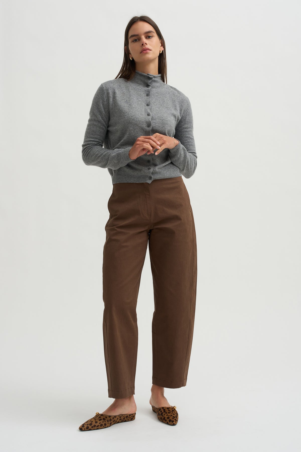 Cotton Barrel Leg Trouser, Brown