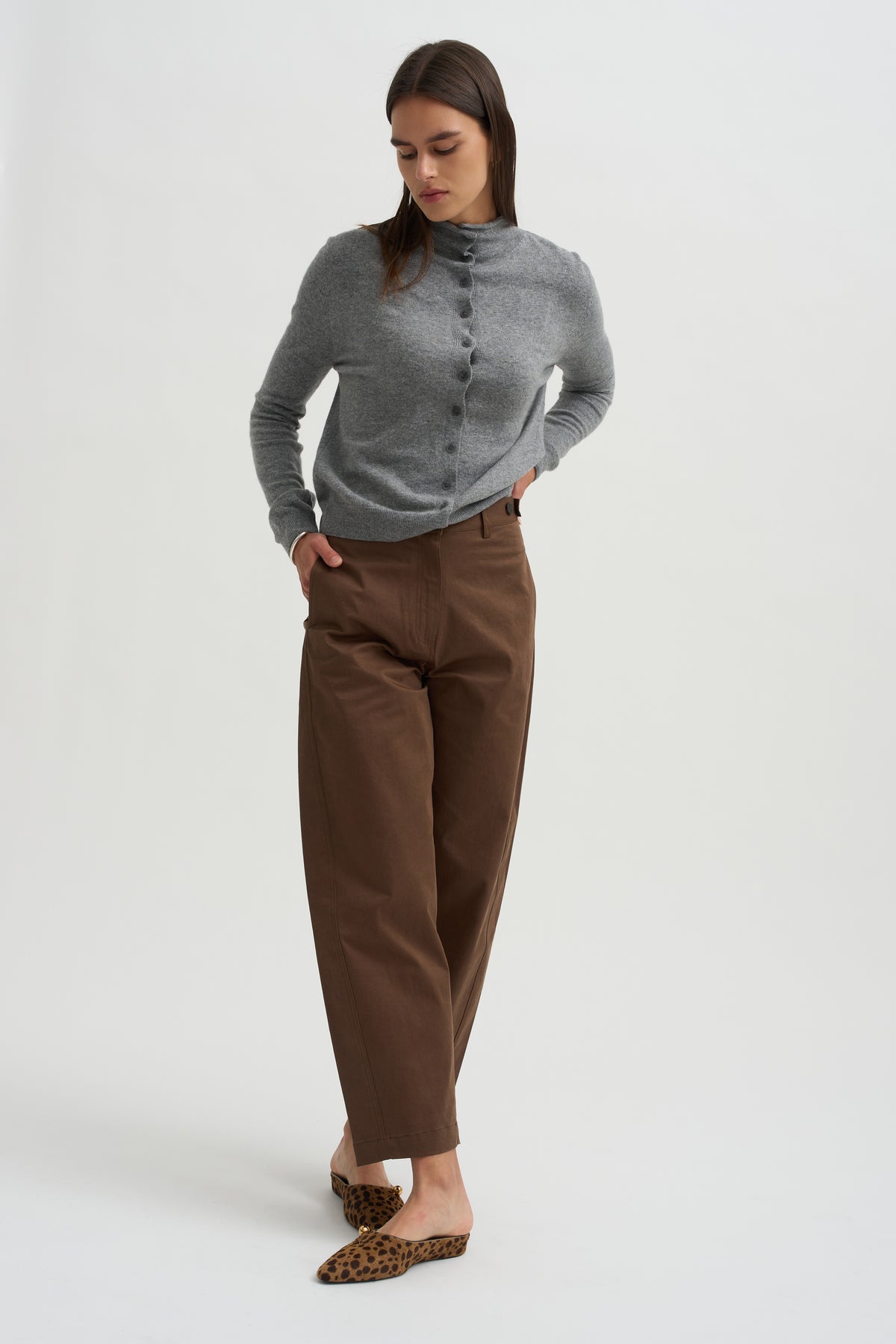 Cotton Barrel Leg Trouser, Brown