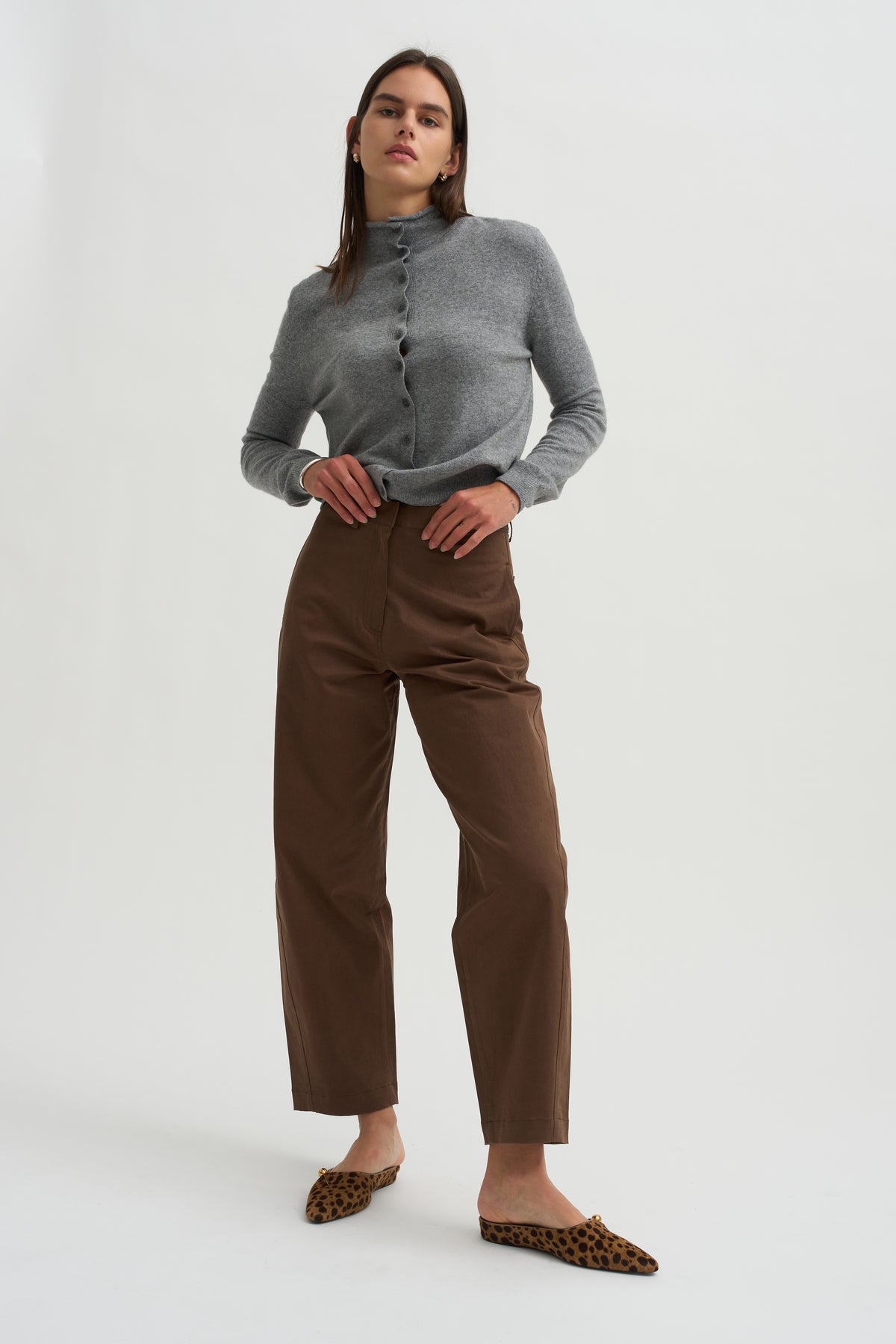 Cotton Barrel Leg Trouser, Brown