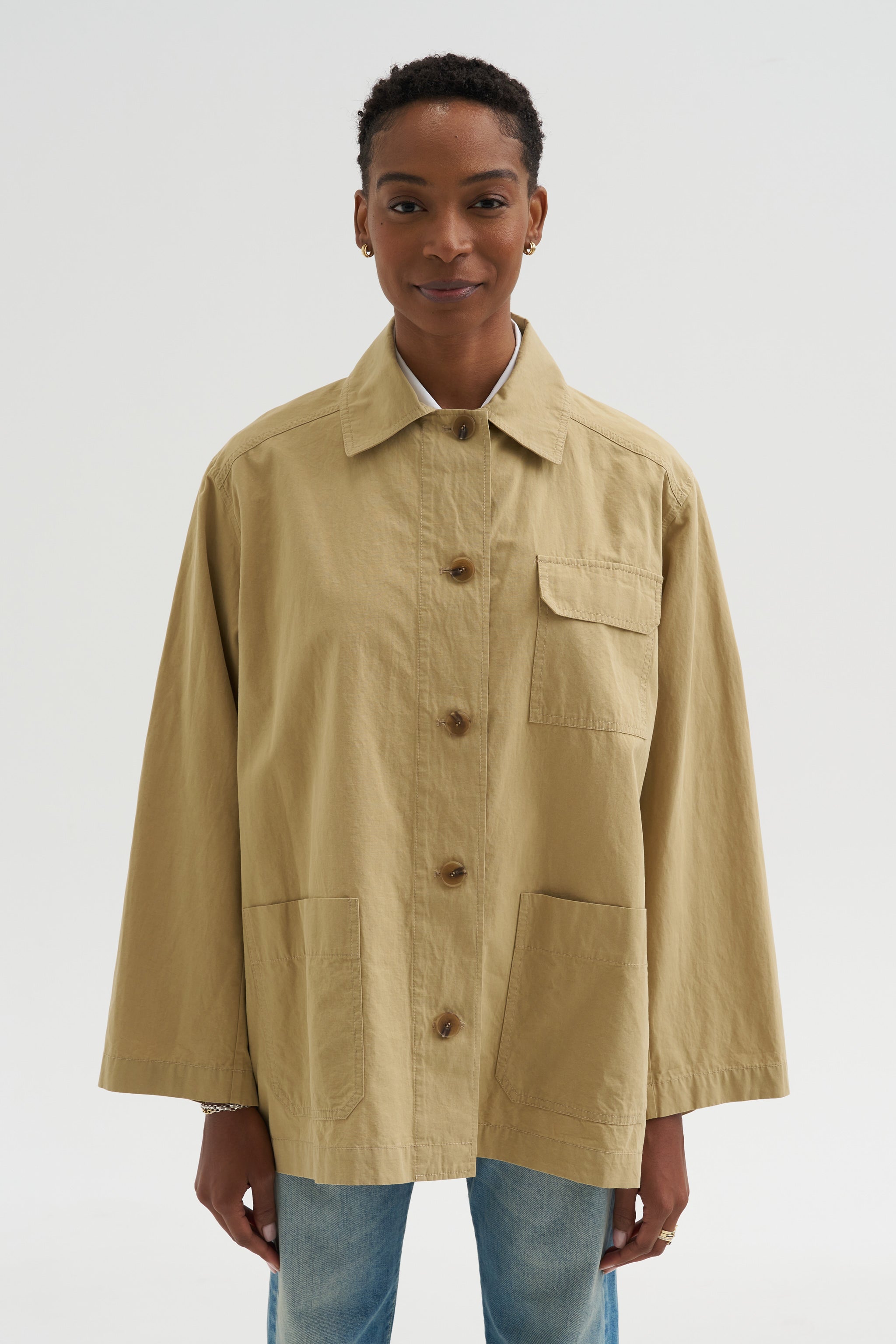 Linen Blend Work Jacket, Beige – Kick Pleat