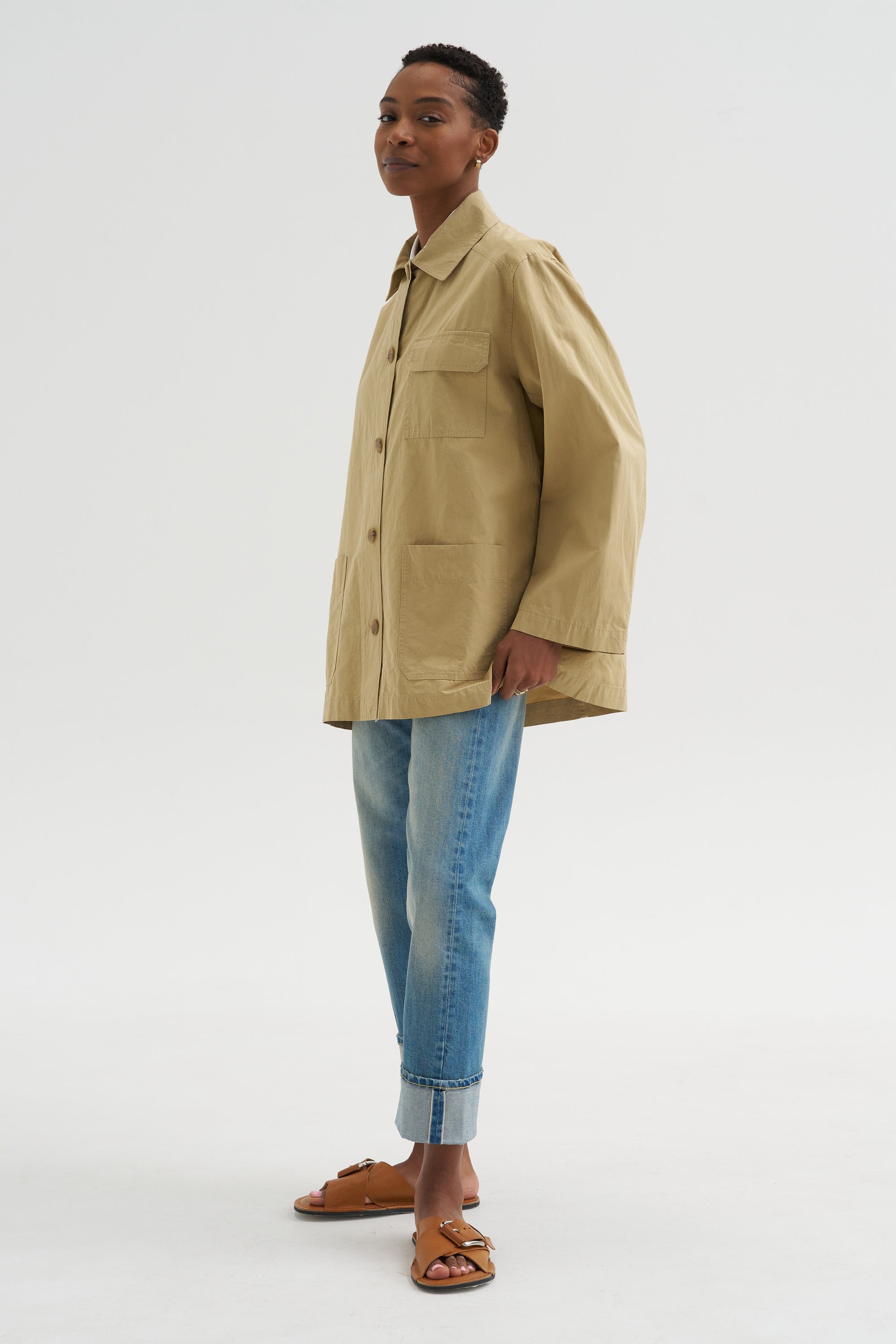 Linen Blend Work Jacket, Beige