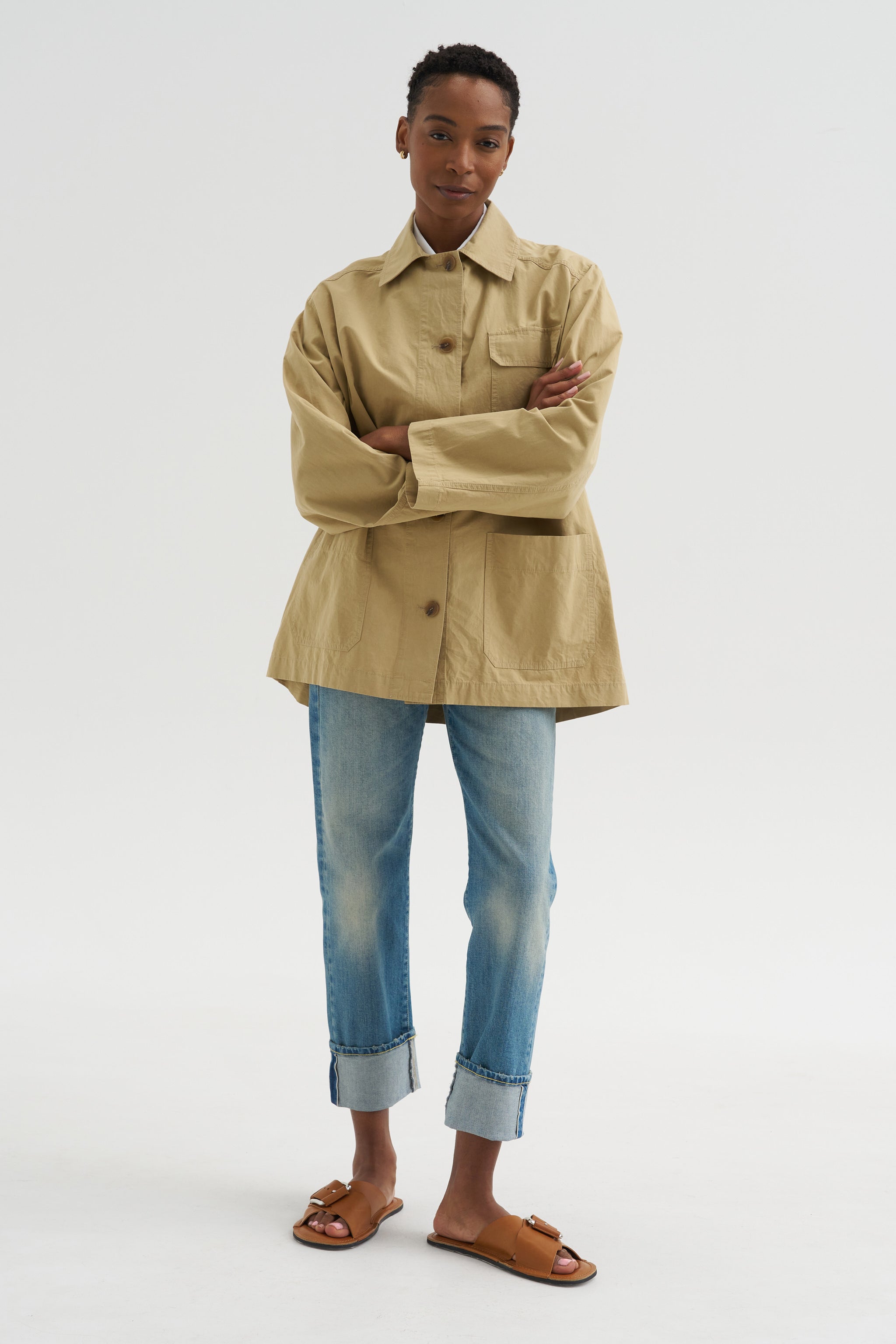 Linen Blend Work Jacket, Beige – Kick Pleat