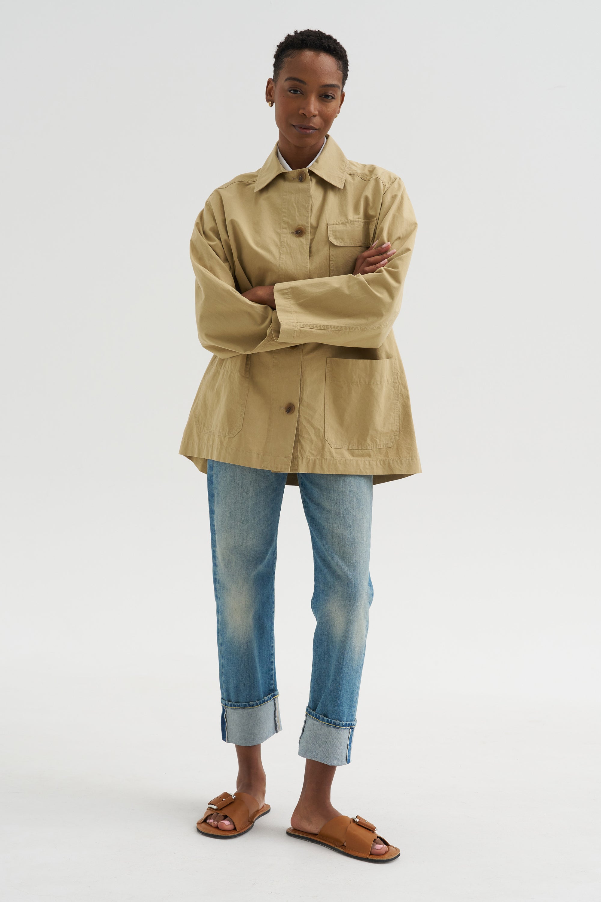 Linen Blend Work Jacket, Beige