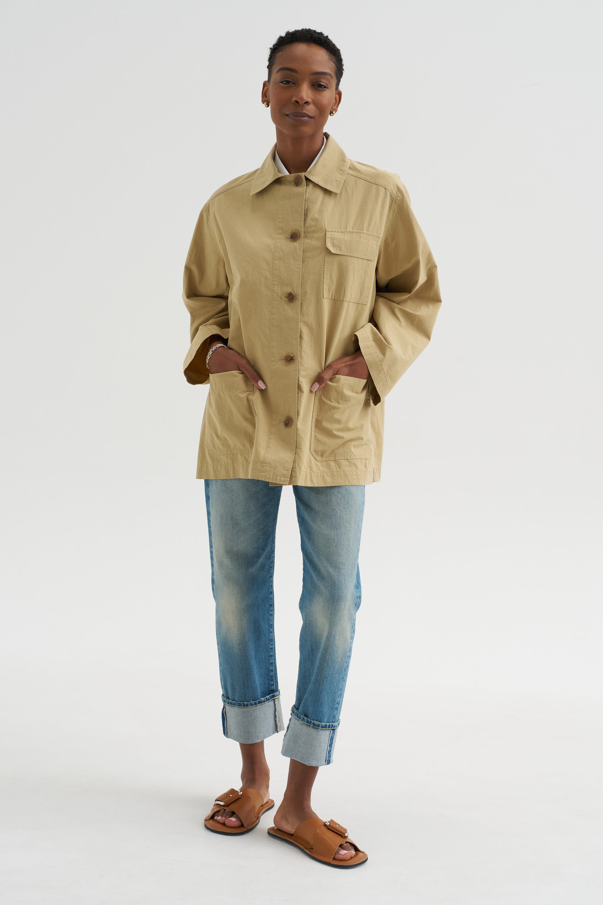 Linen Blend Work Jacket, Beige