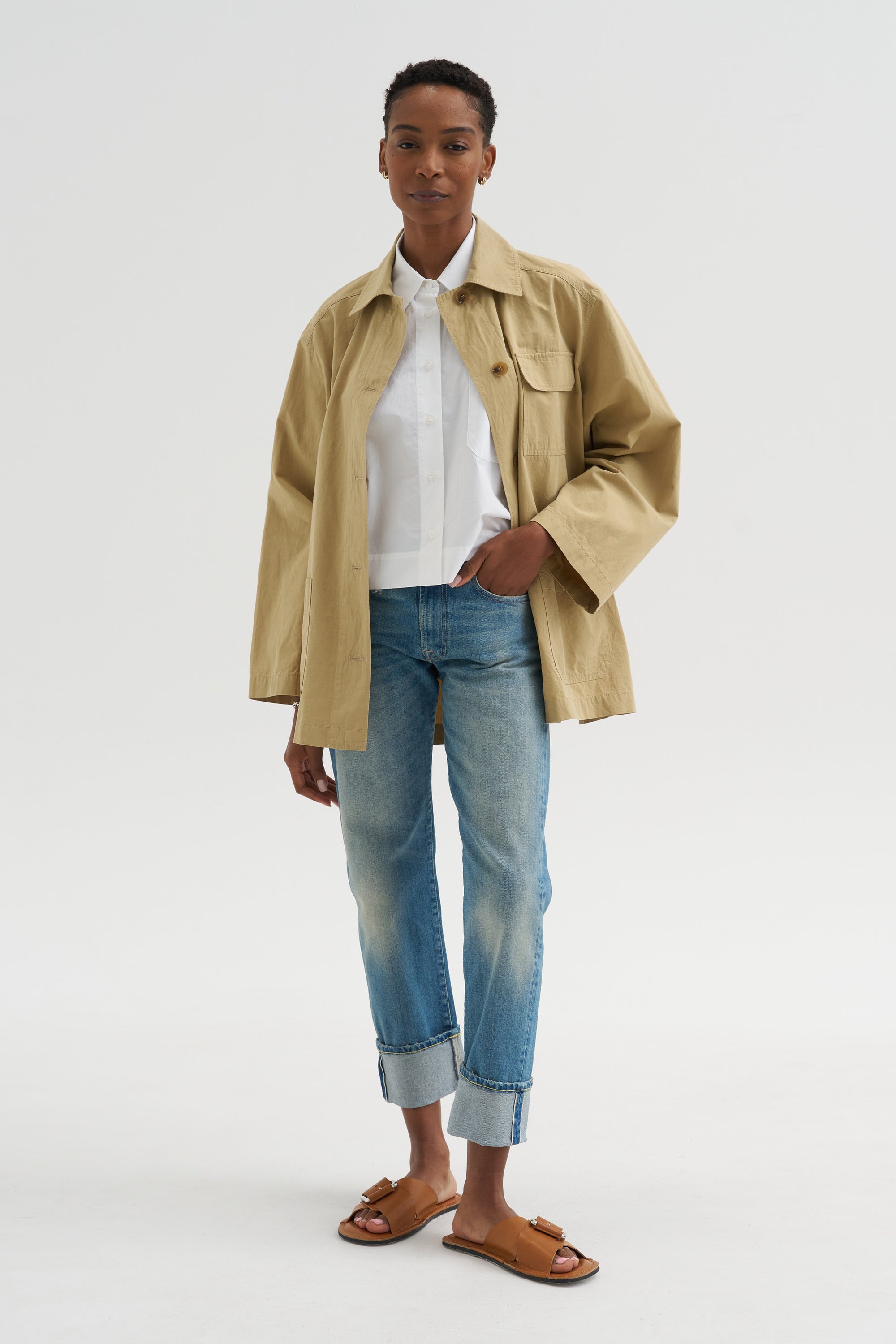 Linen Blend Work Jacket, Beige