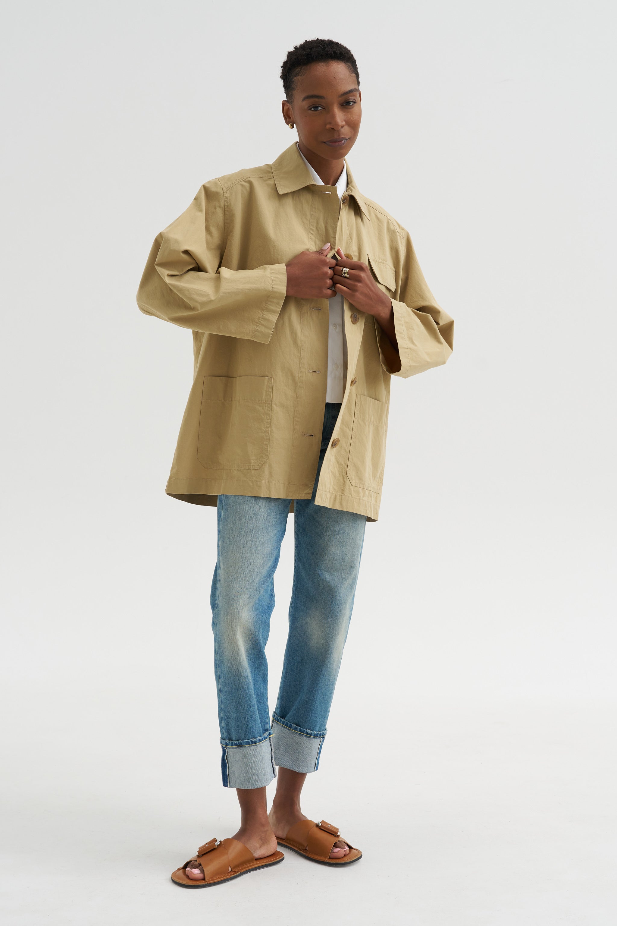 Linen Blend Work Jacket, Beige – Kick Pleat