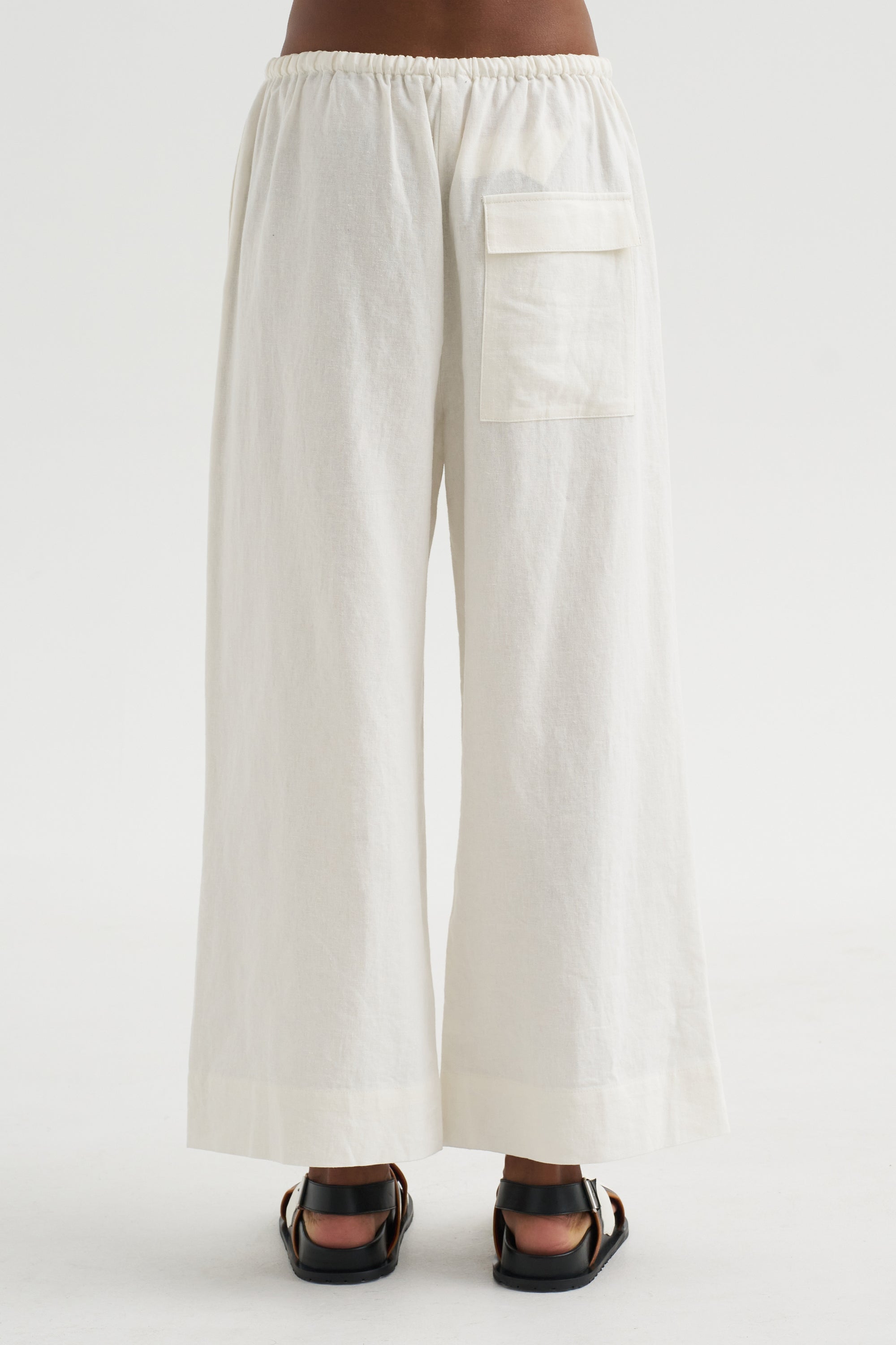 Linen Blend Cropped Pants, Ivory