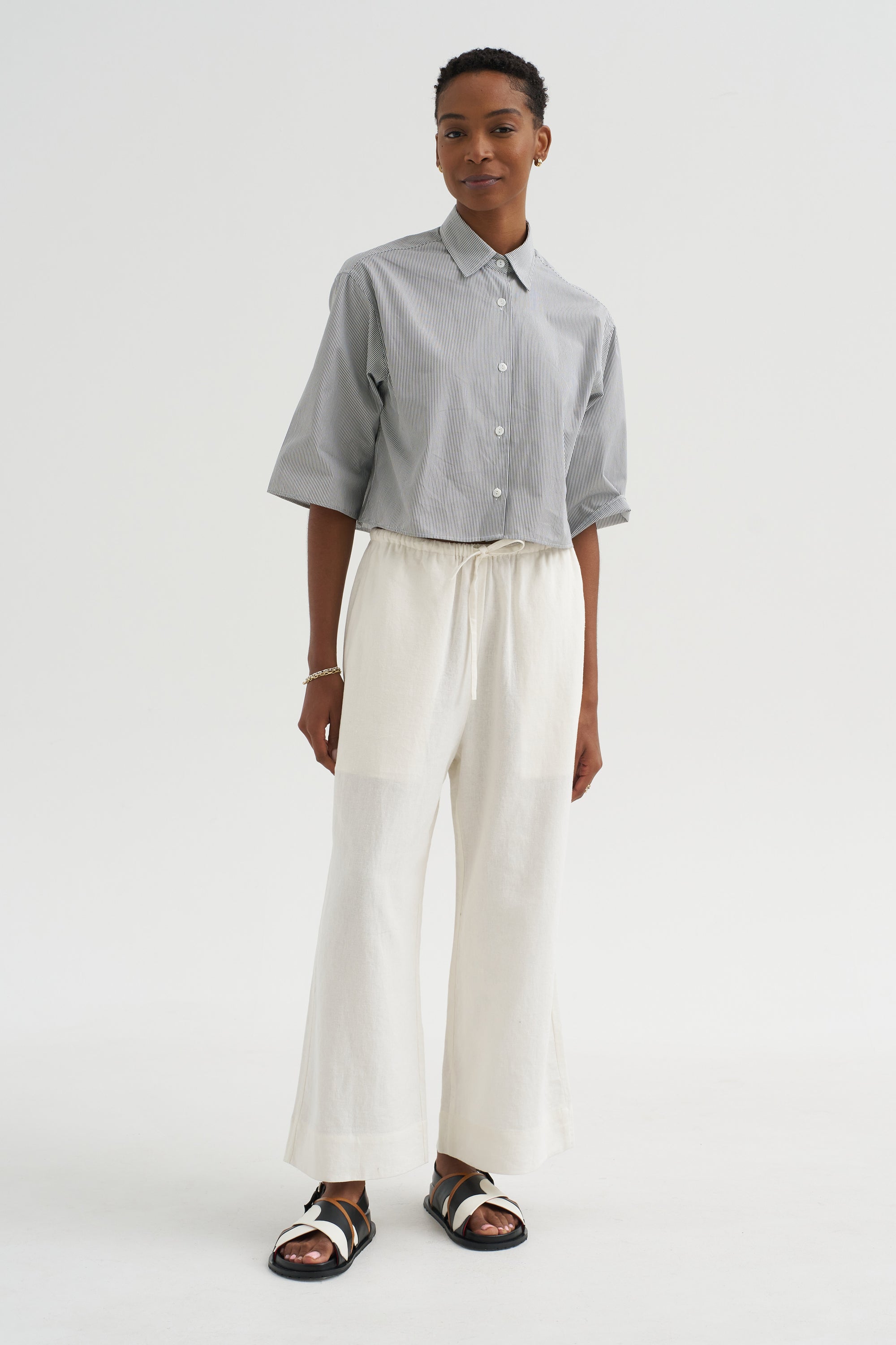 Linen Blend Cropped Pants, Ivory