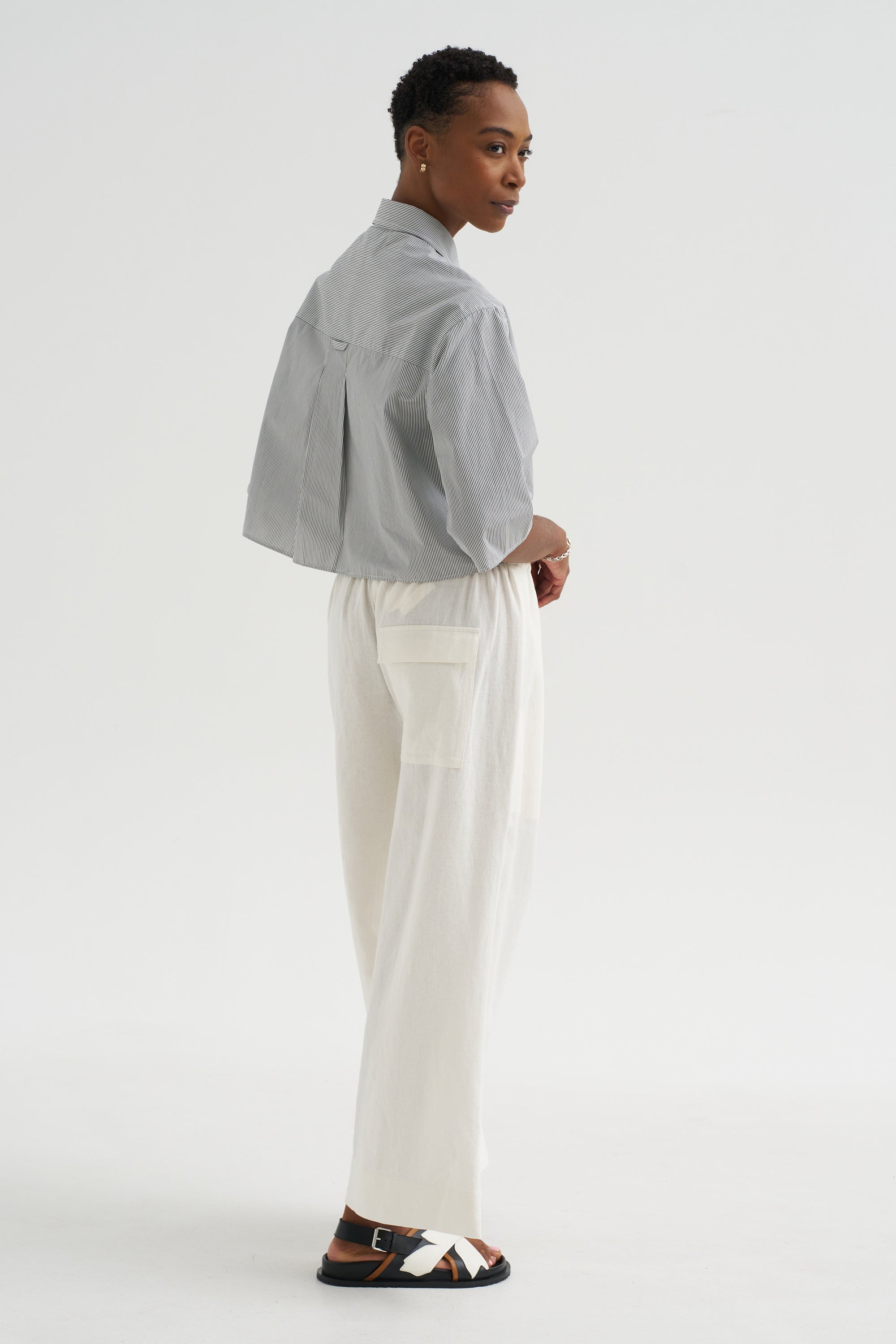 Linen Blend Cropped Pants, Ivory