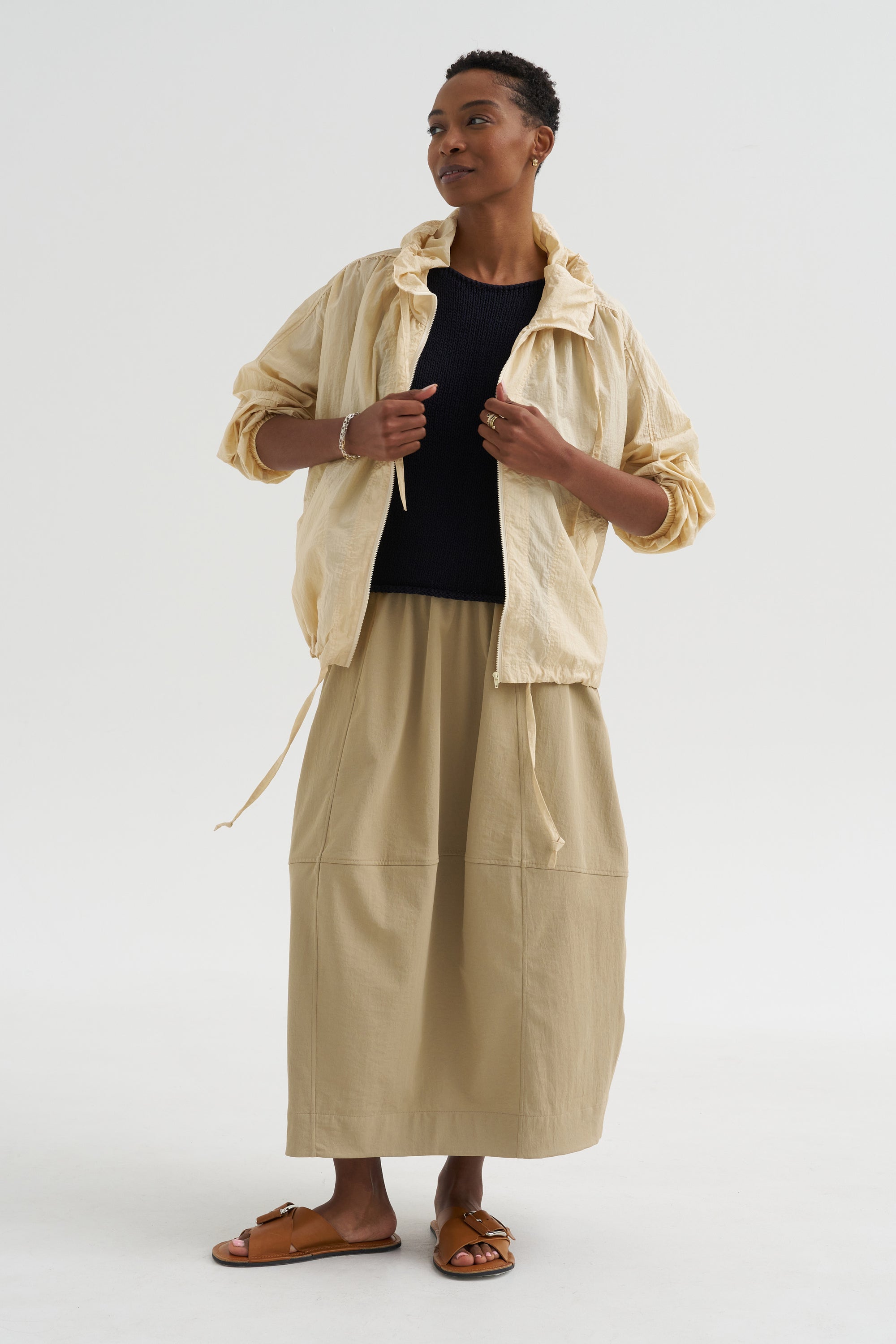 Balloon Midi Skirt, Beige