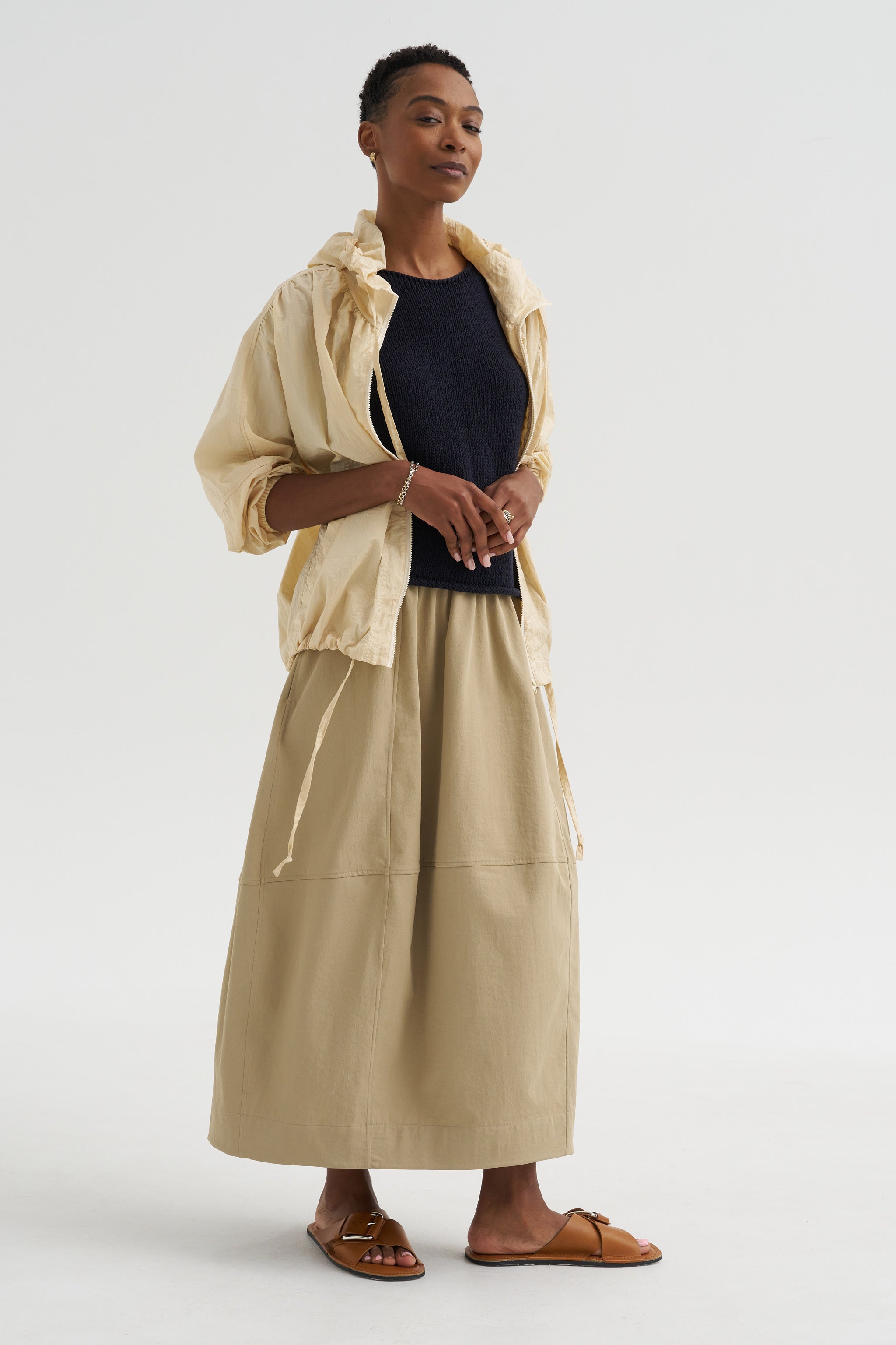 Balloon Midi Skirt, Beige – Kick Pleat