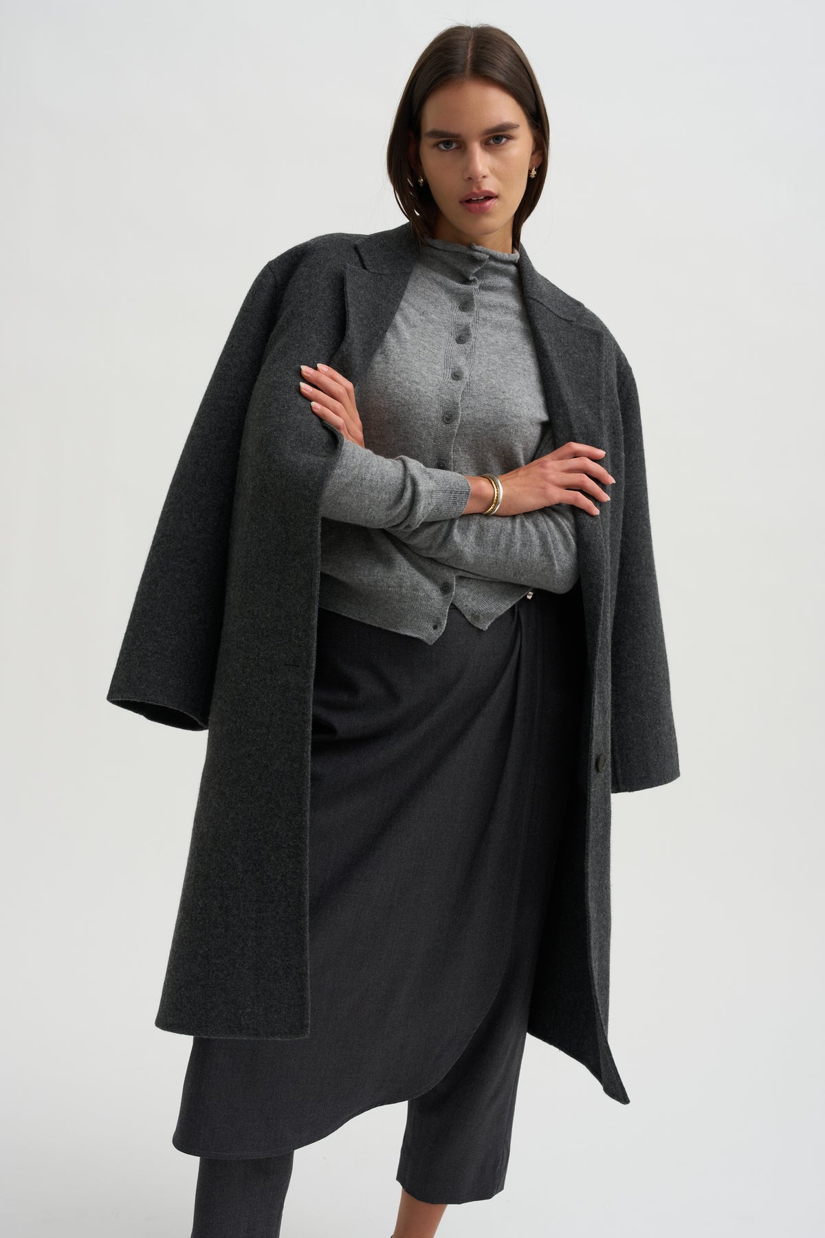 Mock Neck Cardigan, Gray