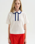 Elbow-length Knit Top Corquet, Milk-Blue Faience