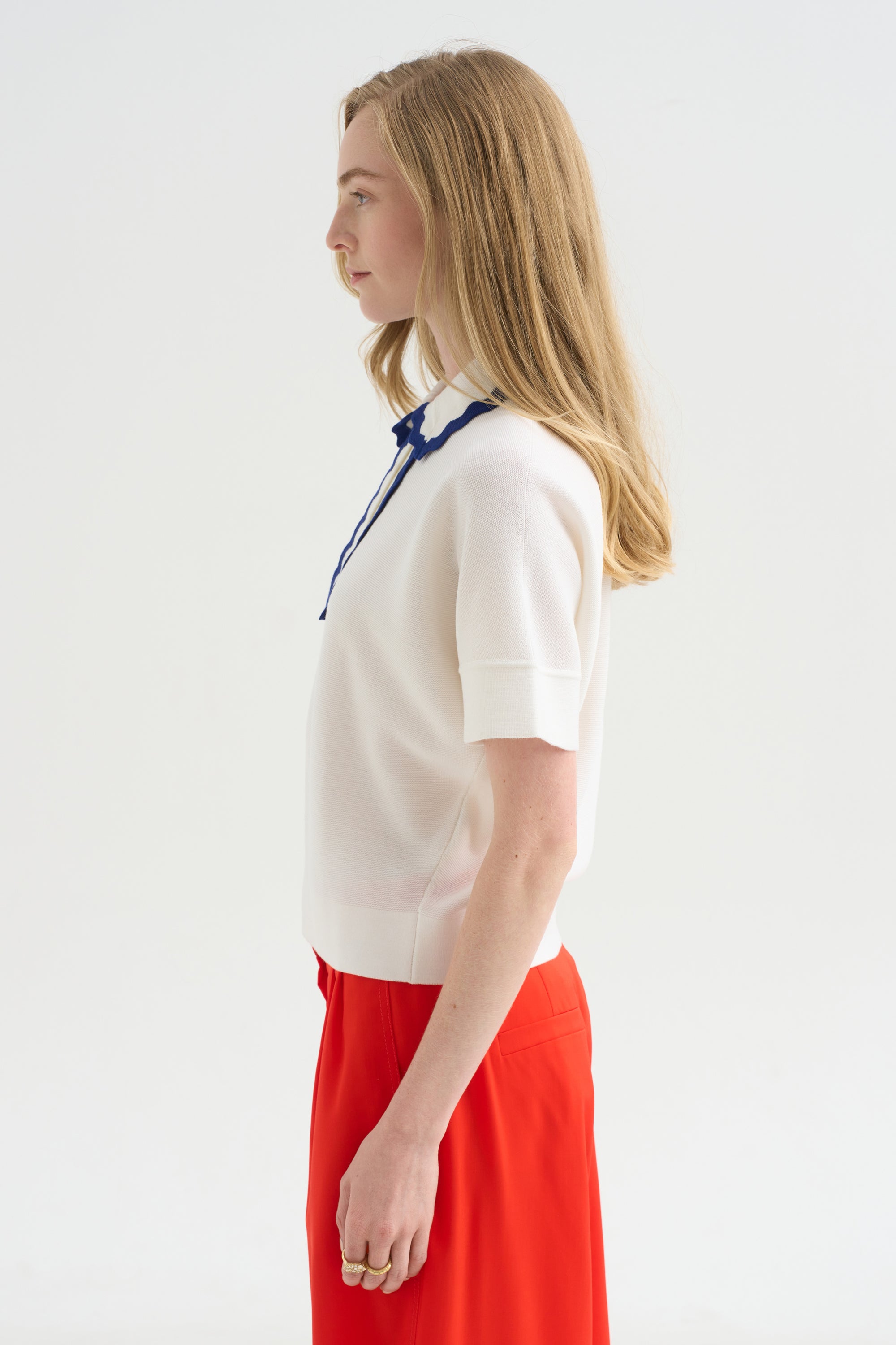 Elbow-length Knit Top Corquet, Milk-Blue Faience